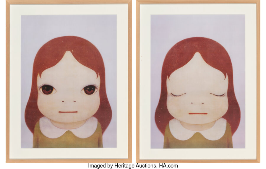 Yoshitomo Nara - Cosmic Girl (Eyes Open, Eyes Shut) (two works)