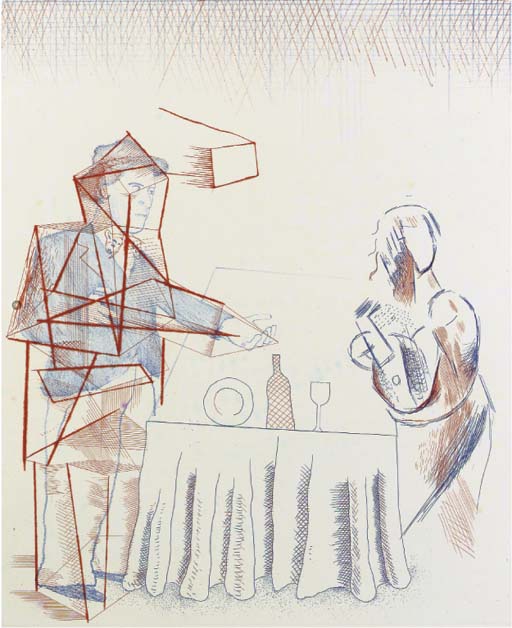 David Hockney - Figure with still life, from The Blue Guitar