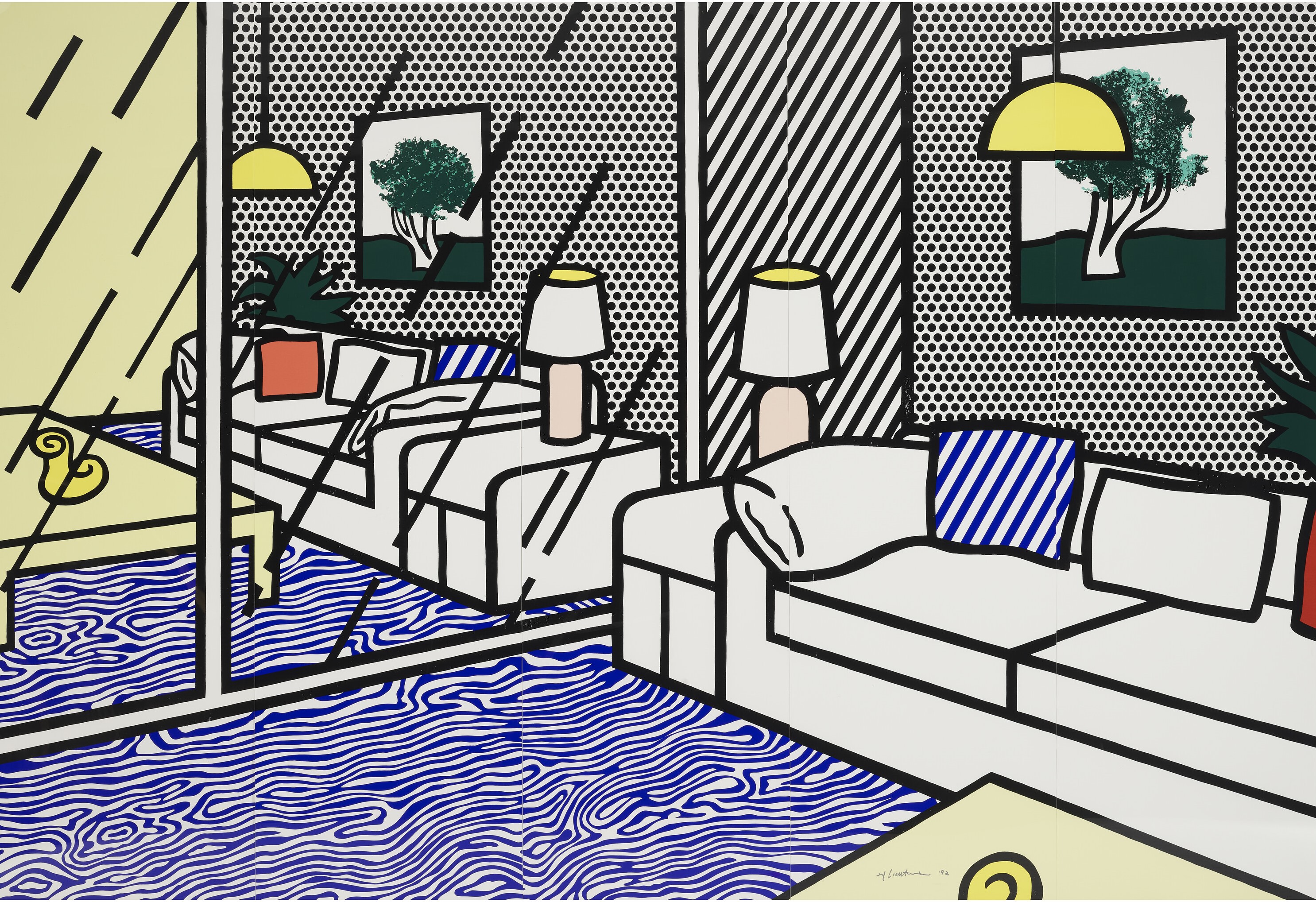 Roy Lichtenstein - Wallpaper with Blue Floor Interior