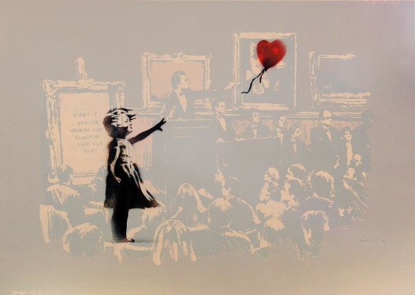 Banksy - Girl with Balloon & Morons Sepia