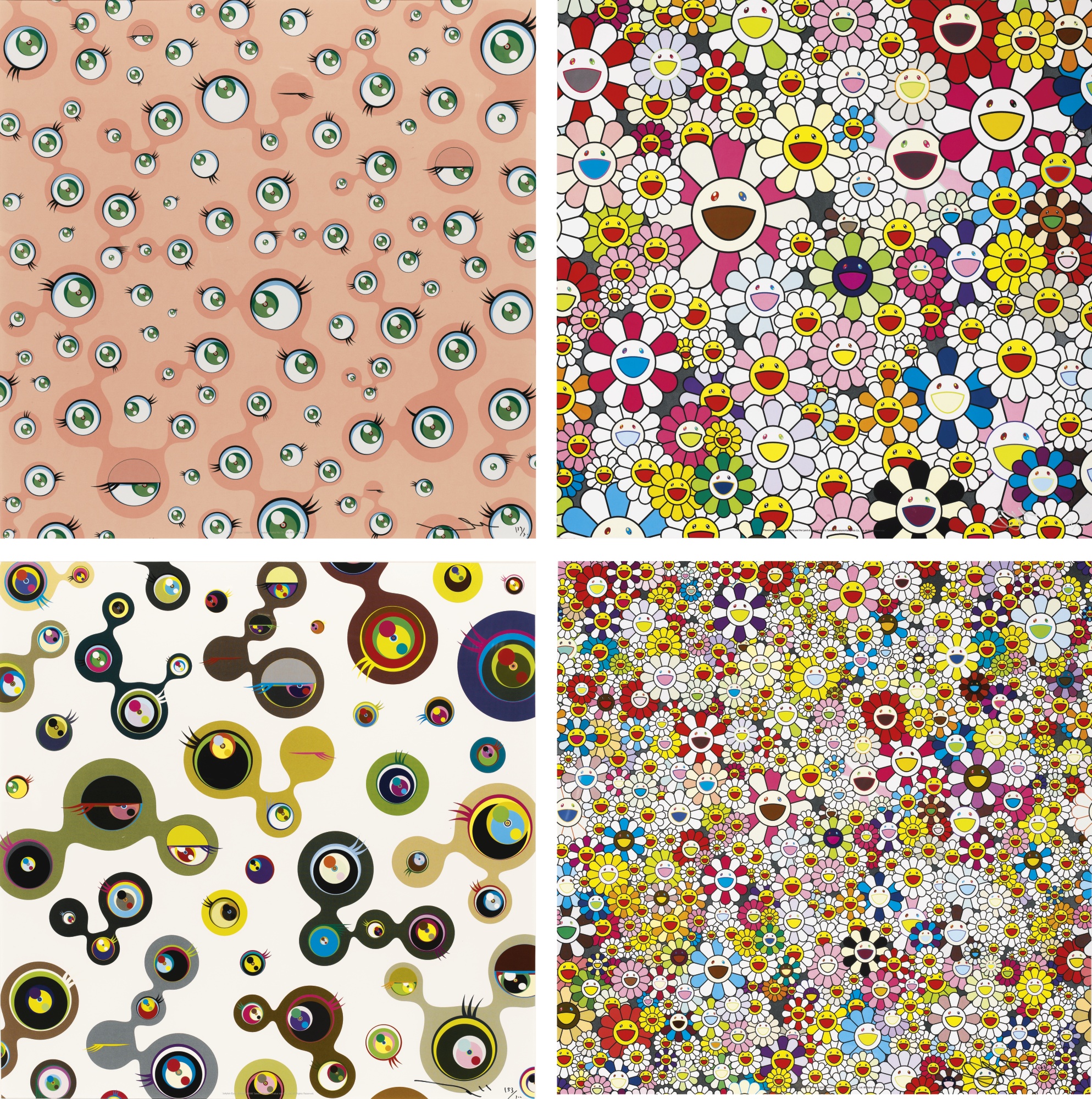 Takashi Murakami - Jellyfish Eyes; Jellyfish Eyes - White 4; Flowers Blooming in this World and the Land of Nirvana; Flowe...