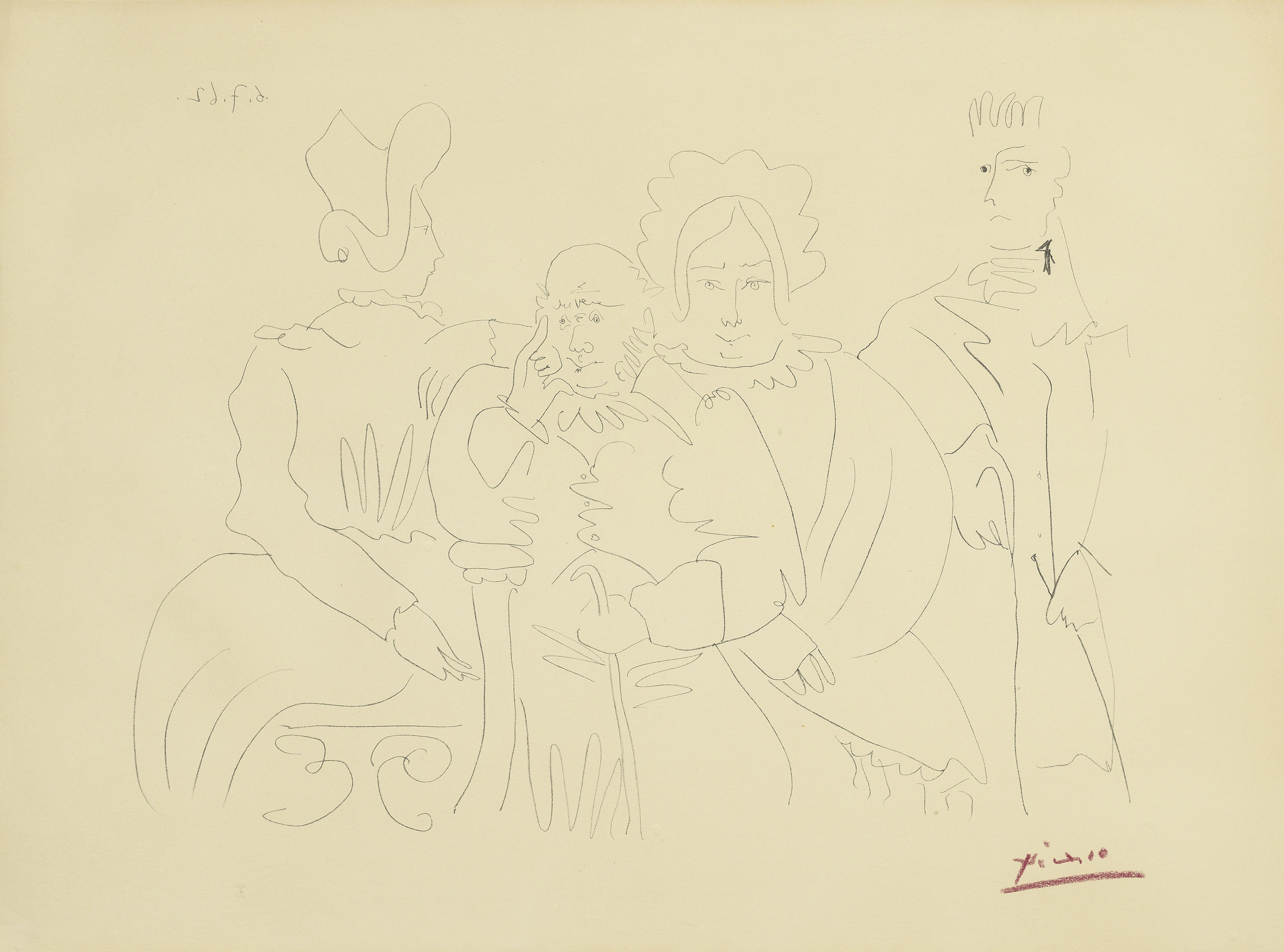 Pablo Picasso - Portrait de famille, quatre personnages dont trois assis
