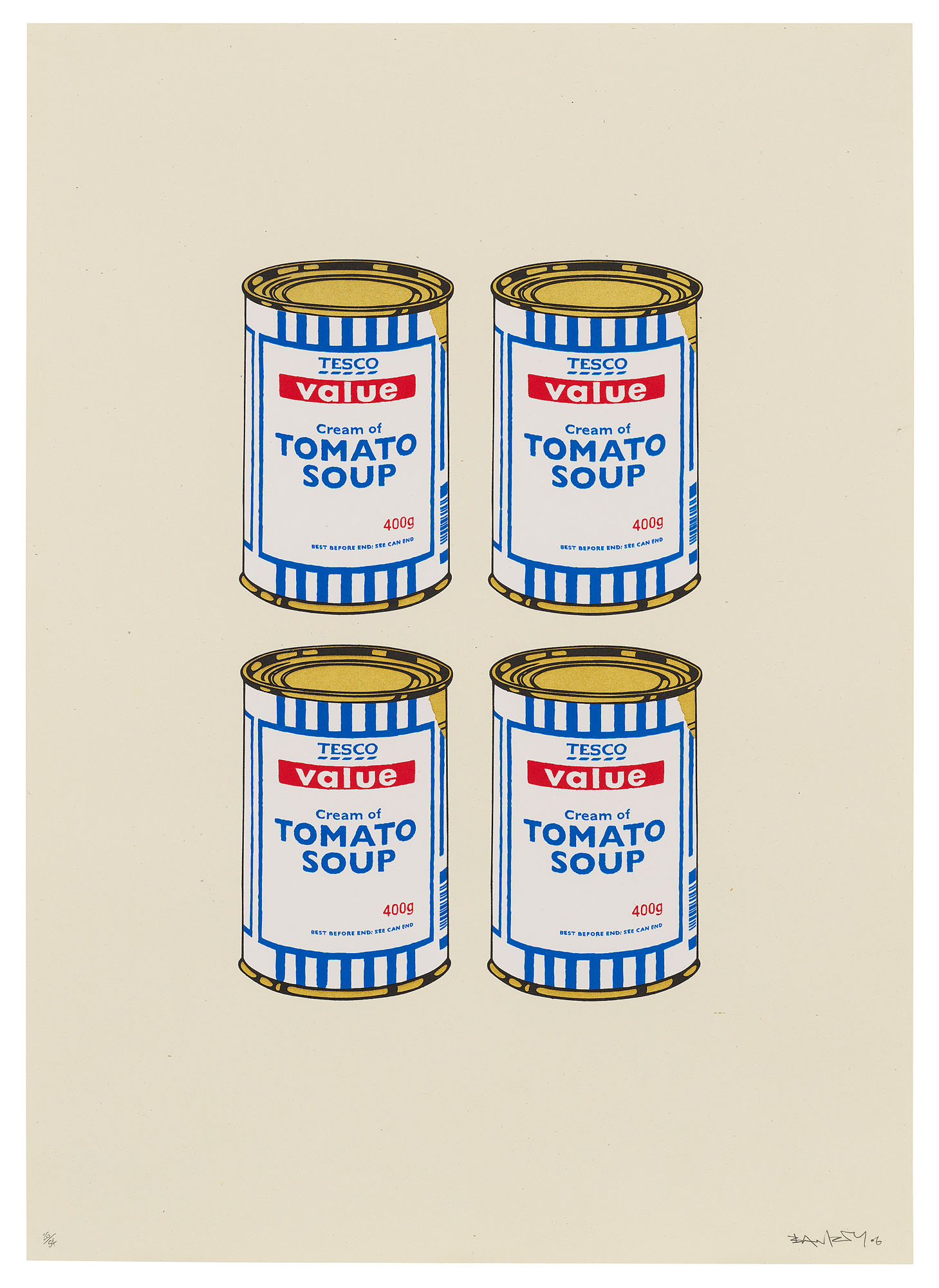 Banksy - Four Soup Cans - Gold on Cream