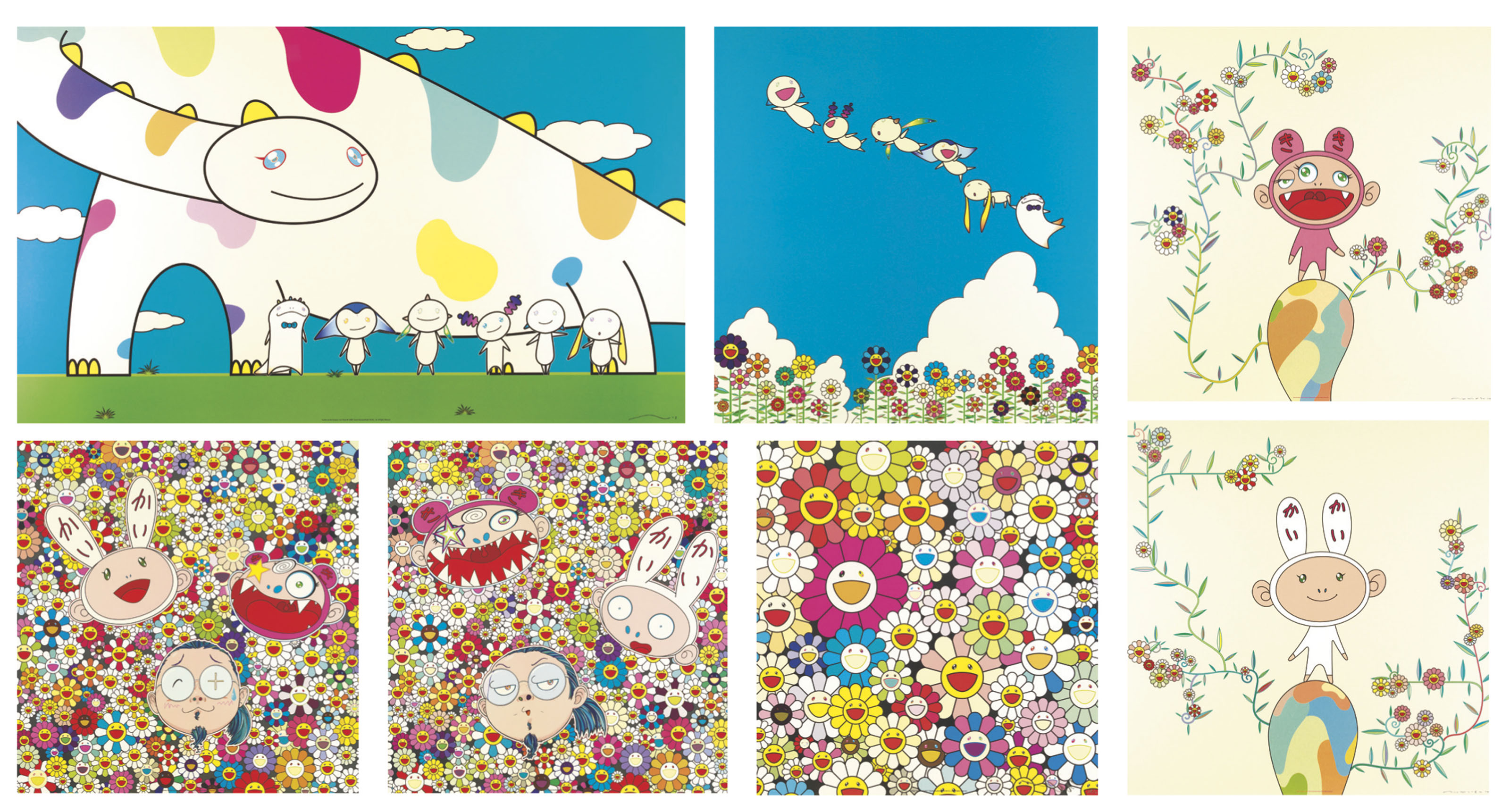Takashi Murakami - Yoshiko and the Creatures from Planet 66; Planet 66 Summer Vacation; Kiki with Moss; Kaikai Kiki and Me...