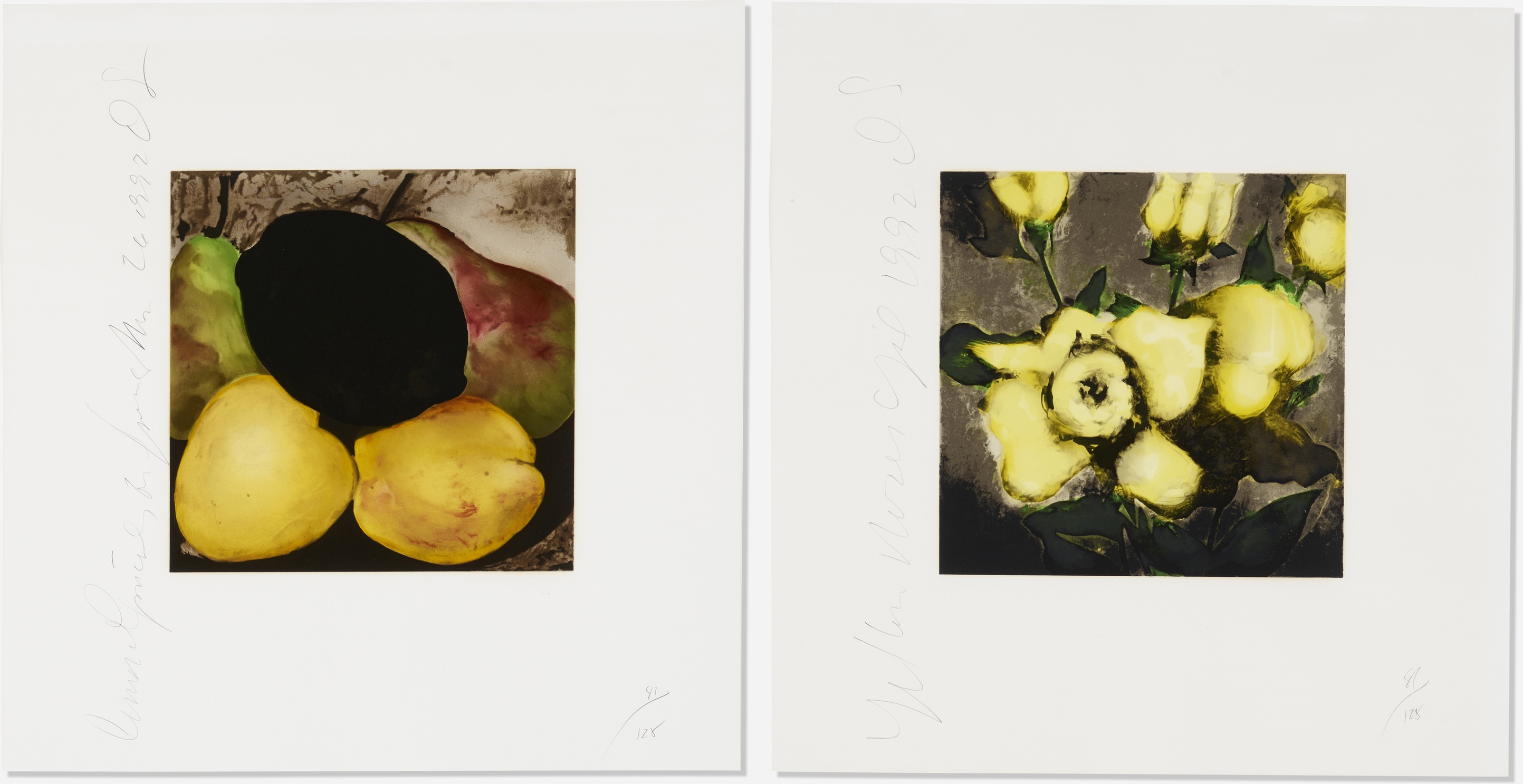 Donald Sultan - Lemon, Apricots and Pears; Yellow Roses (two works)