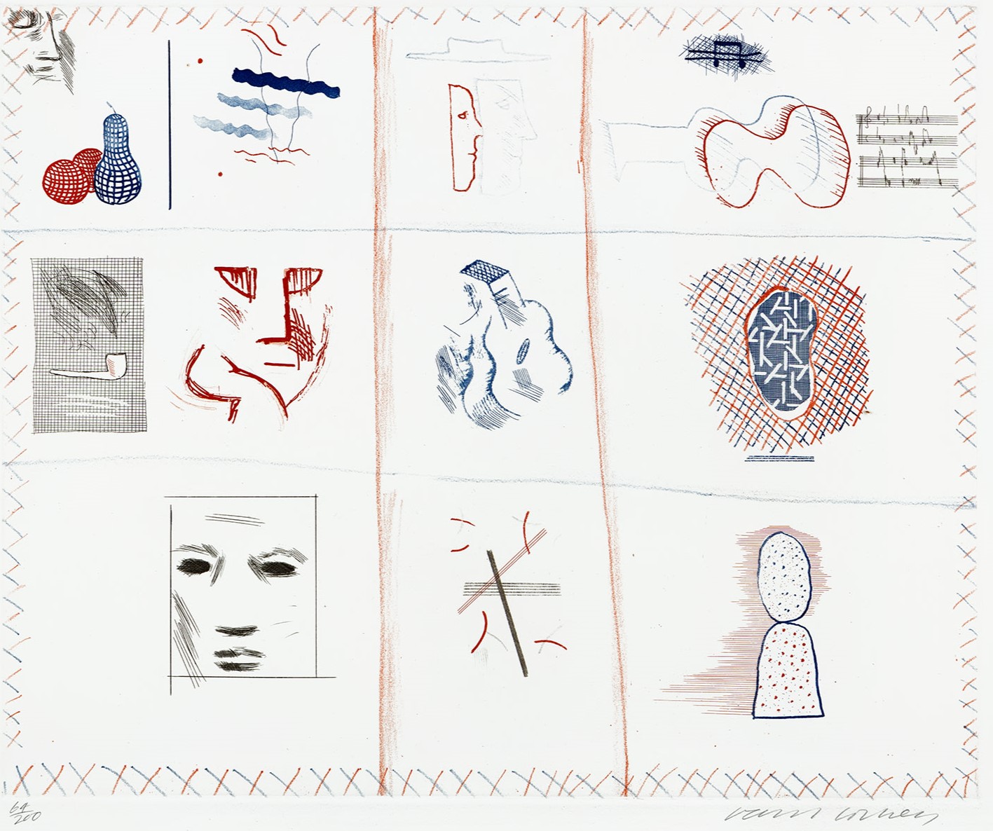 David Hockney - Franco-American Mail, plate 5 from The Blue Guitar (S.A.C. 203, M.C.A.T. 182)