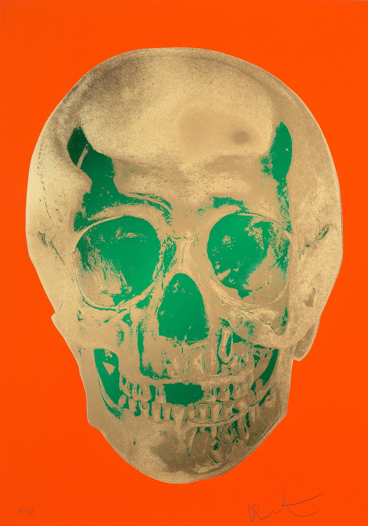 Damien Hirst - Till Death Us Do Part - Time Bright Orange African Gold Emerald Green Pop Up Skull