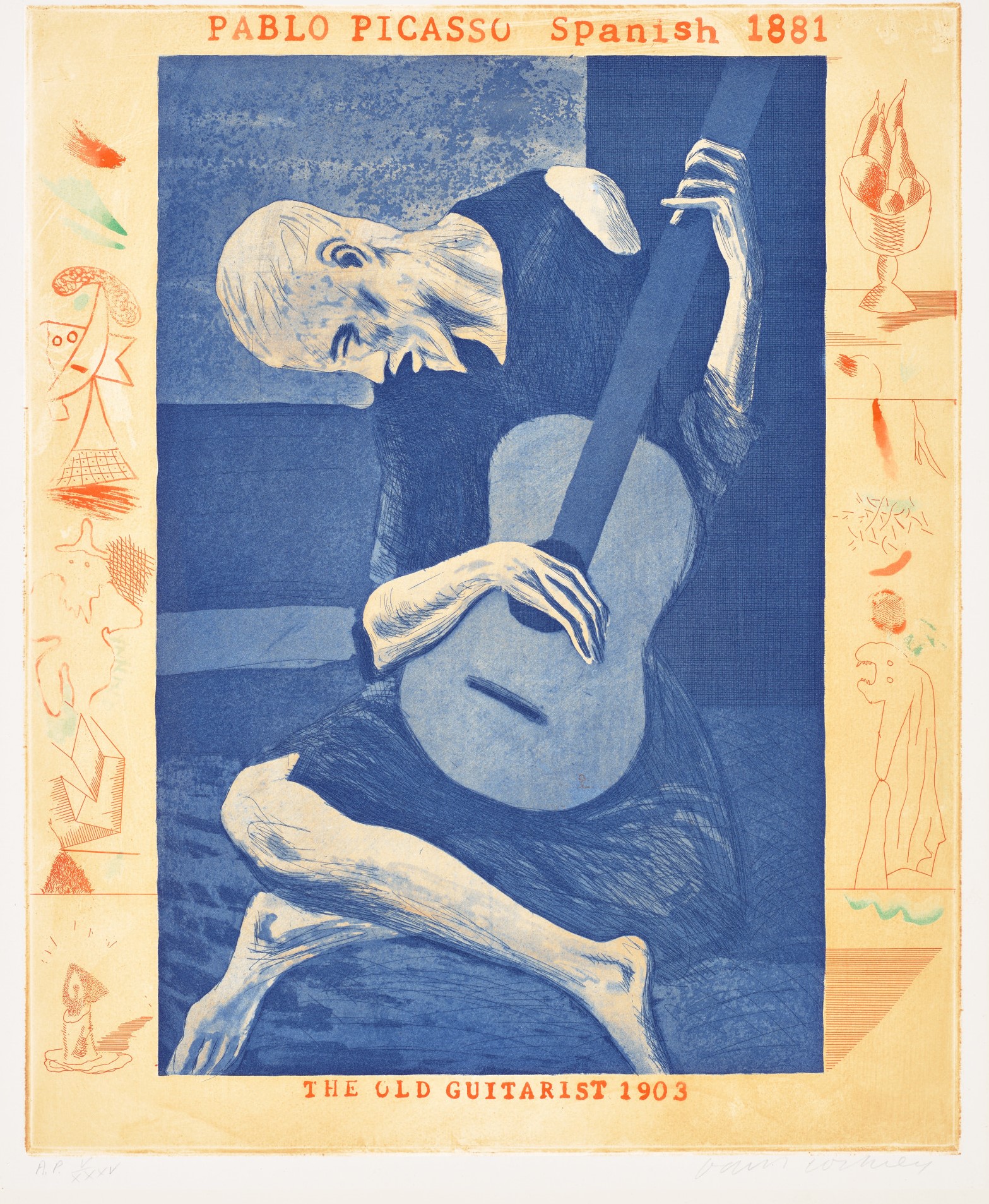 David Hockney - The Old Guitarist, plate 2 from The Blue Guitar (S.A.C. 200, M.C.A.T. 179)