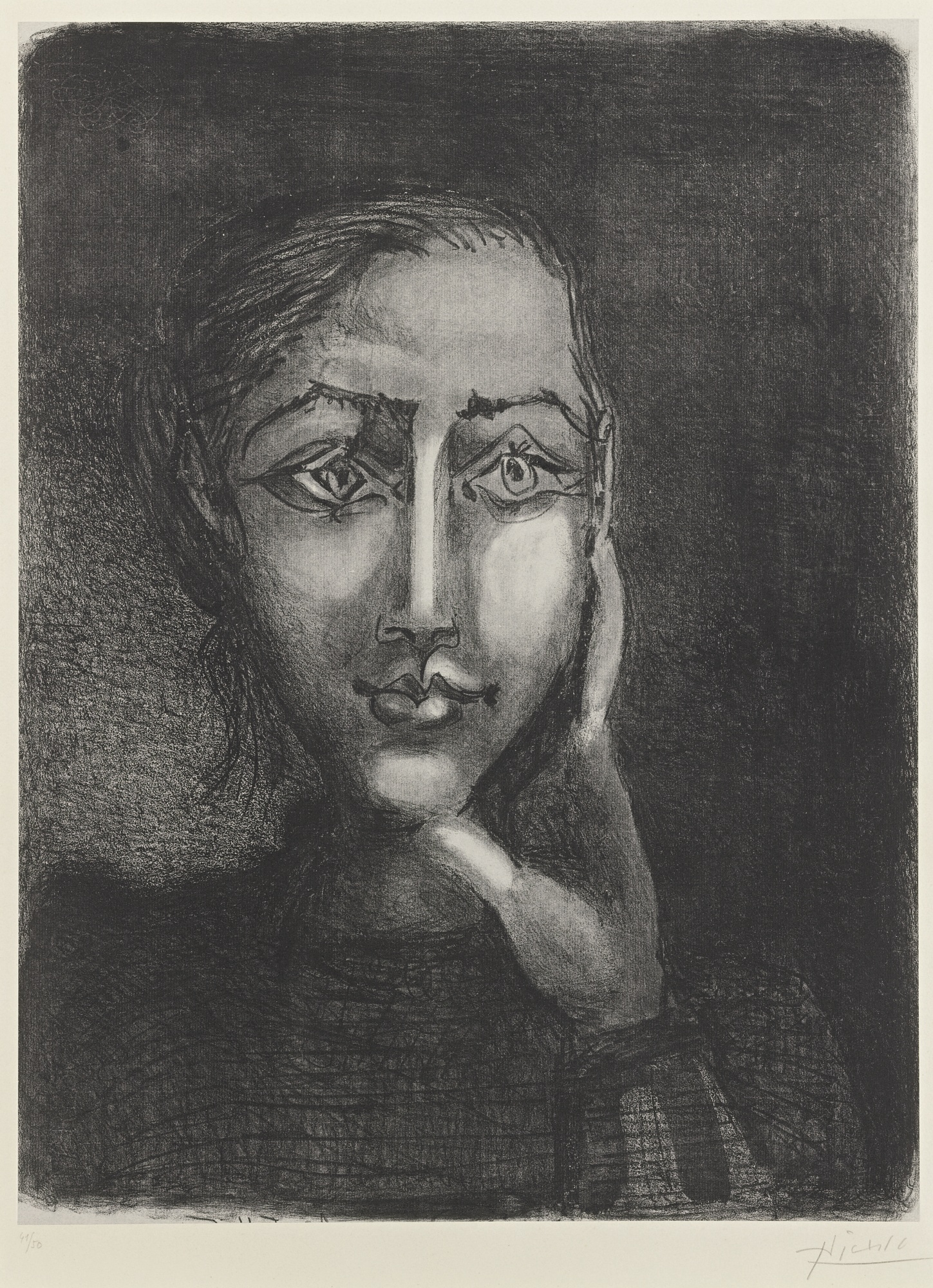 Pablo Picasso - FRANÇOISE SUR FOND GRIS (B. 681; M. 195)