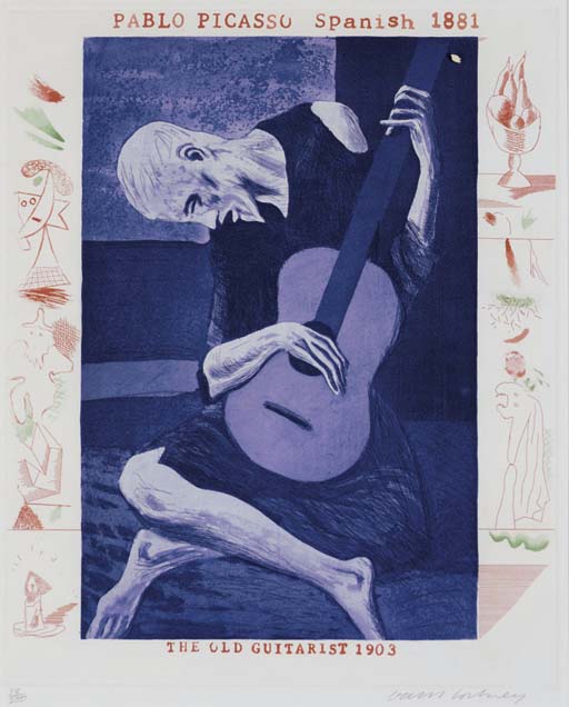 David Hockney - The Old Guitarist, Plate 2 from The Blue Guitar
