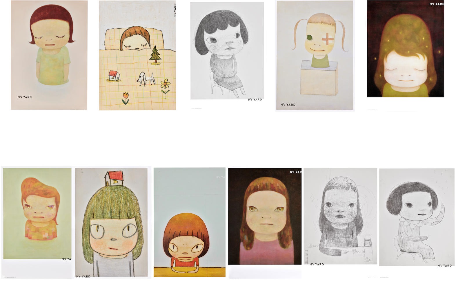 Yoshitomo Nara - Eleven Works: N's YARD Posters, (i) Sorry, Couldn't Draw the Left Eye!; (ii) The Little Star Dweller; (ii...