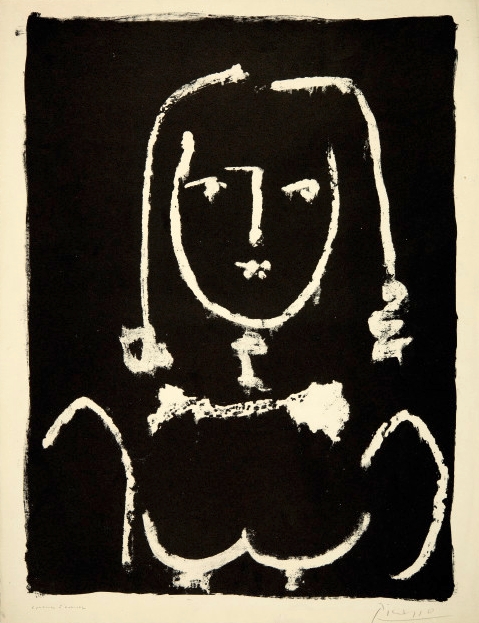 Pablo Picasso - Tête de femme en blanc sur fond noir