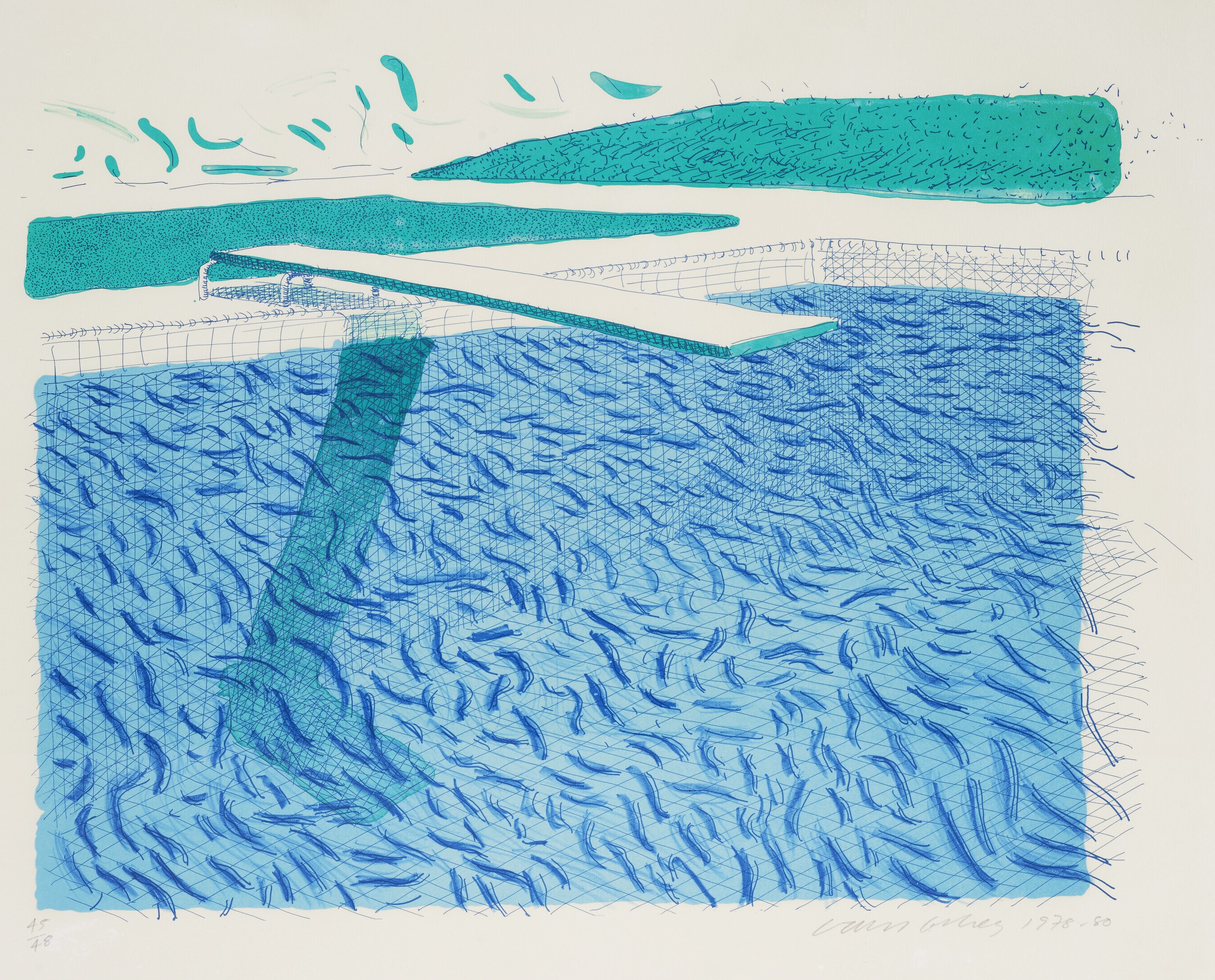 David Hockney - Lithographic Water Made of Lines, Crayon, and a Blue Wash
