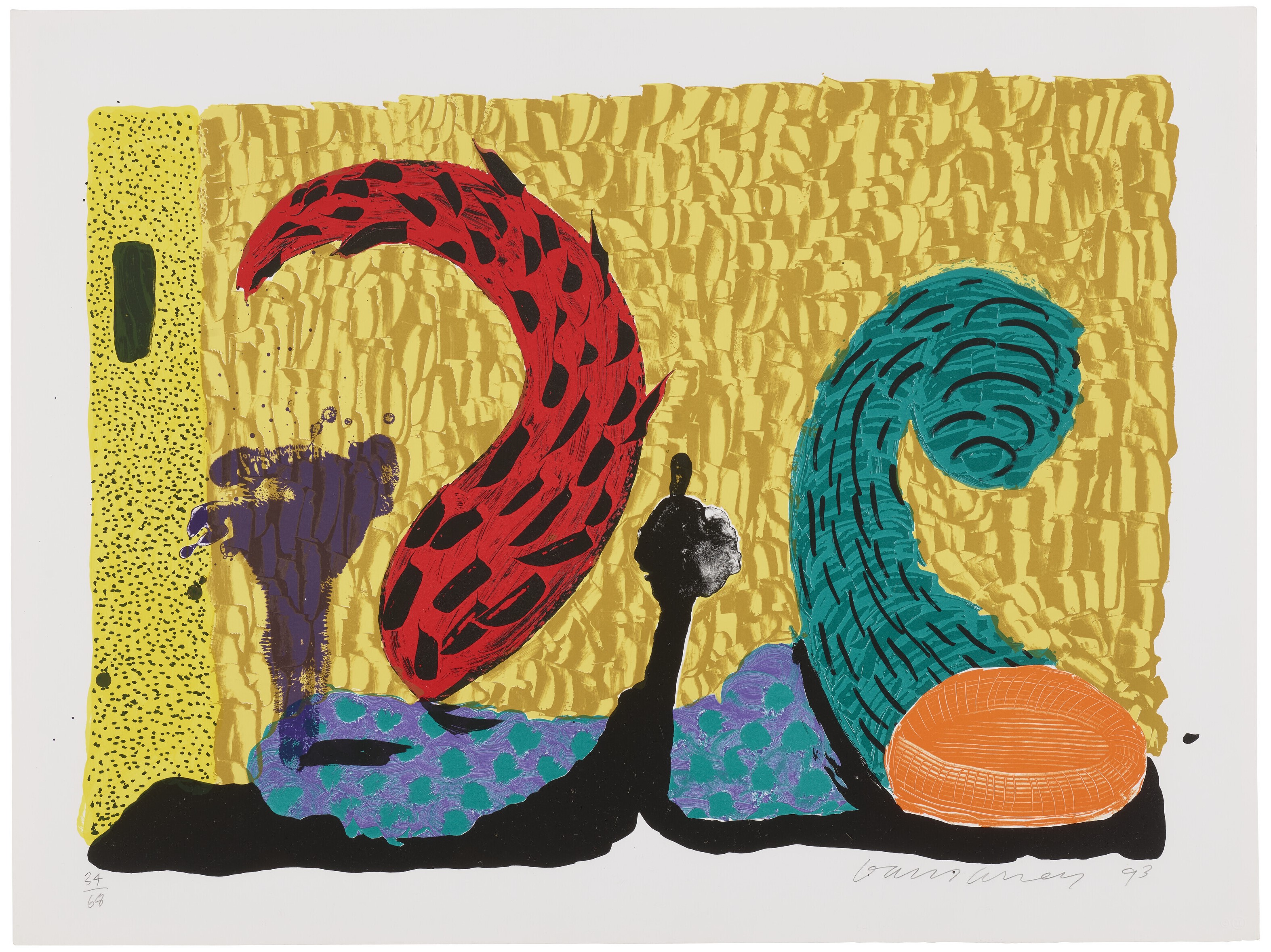 David Hockney - Pushing Up, from Some More New Prints