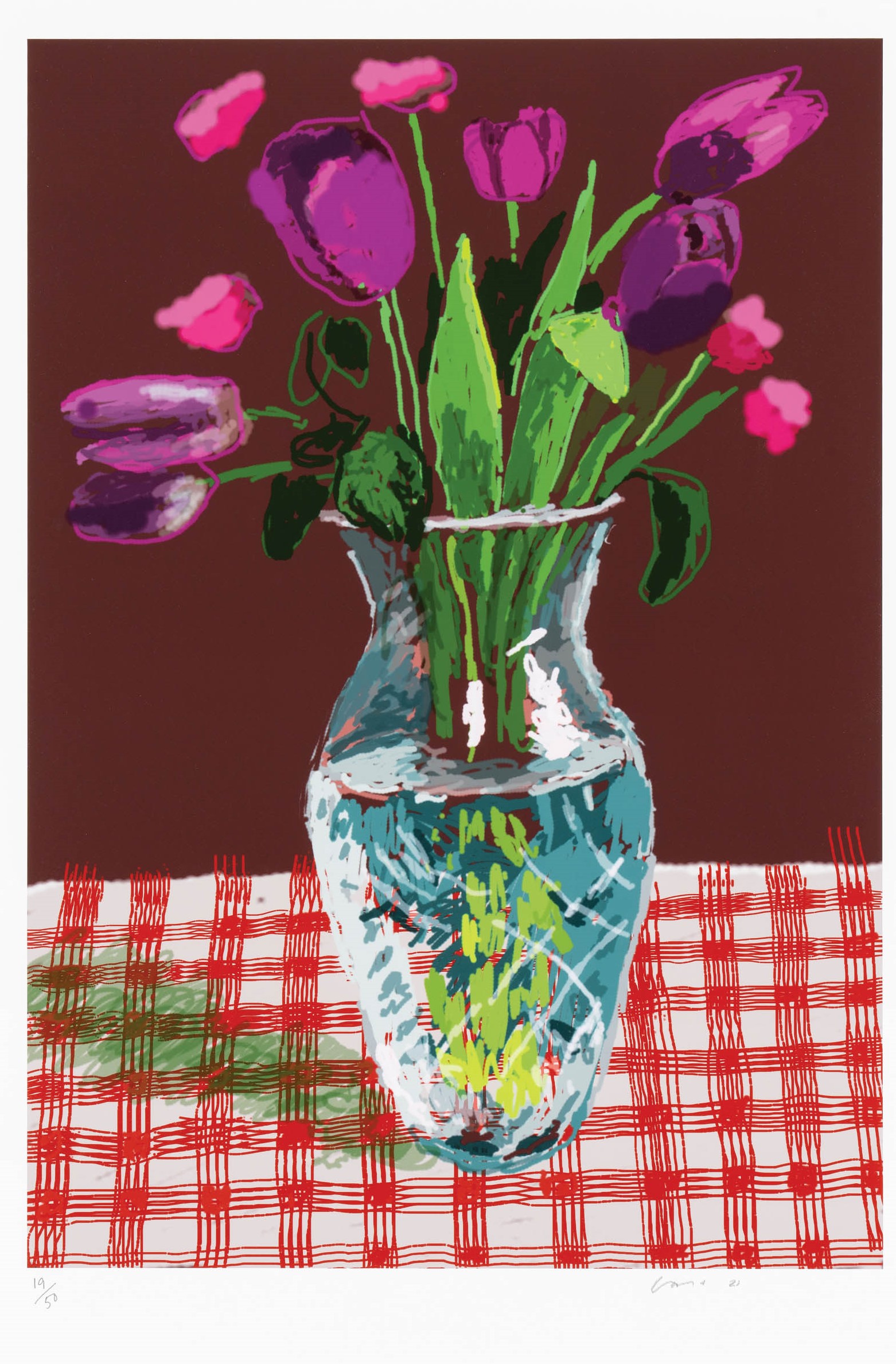 David Hockney - 16th March 2021, Tulips in Cut Glass
