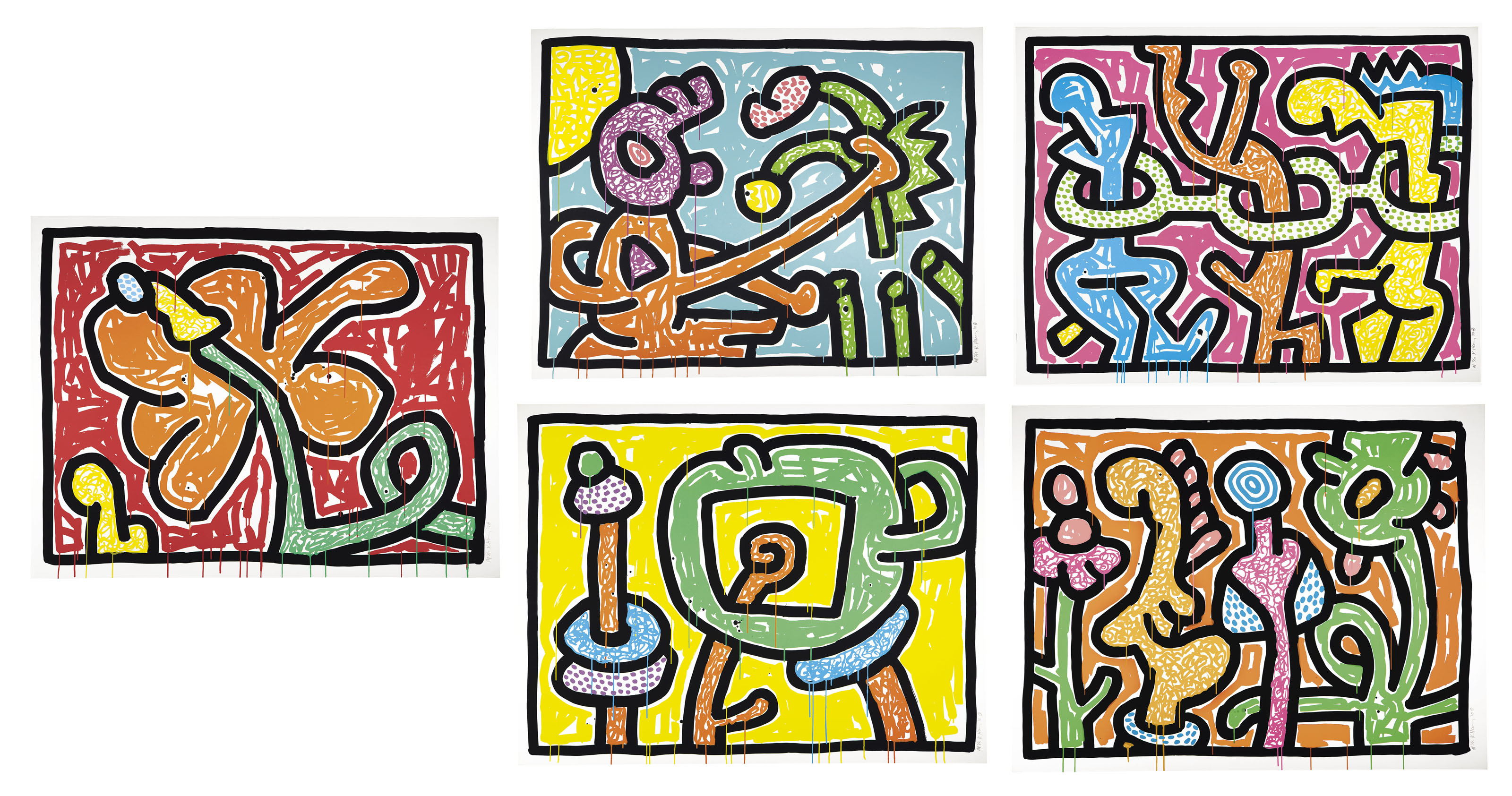 Keith Haring - Flowers 1-5
