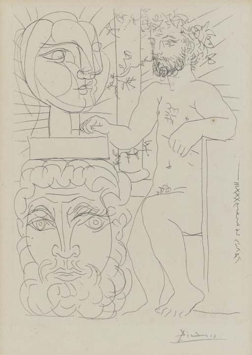 Pablo Picasso - Sculpteur et deux Têtes sculptées
