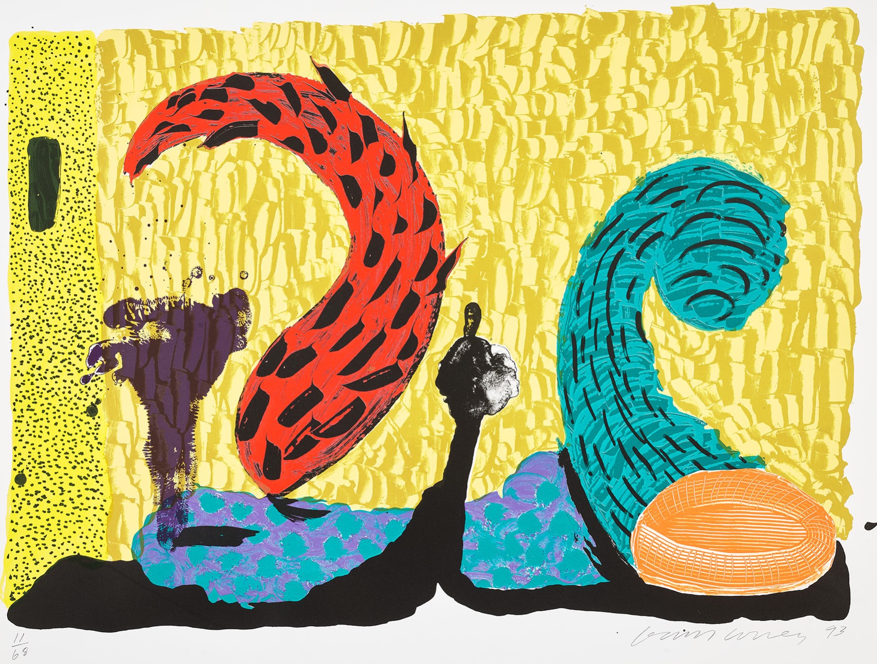 David Hockney - Pushing Up, from Some More New Prints (Gemini G.E.L. 1622, M.C.A.T. 340)