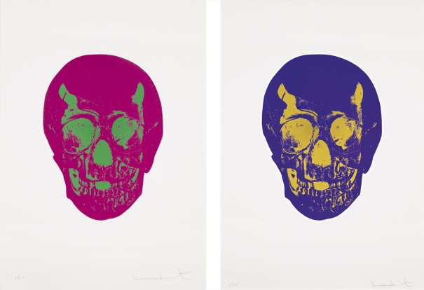 Damien Hirst - Fuchsia Pink/ Lime Green Skull; and Imperial Purple/ Oriental Gold Skull, from The Dead portfolio