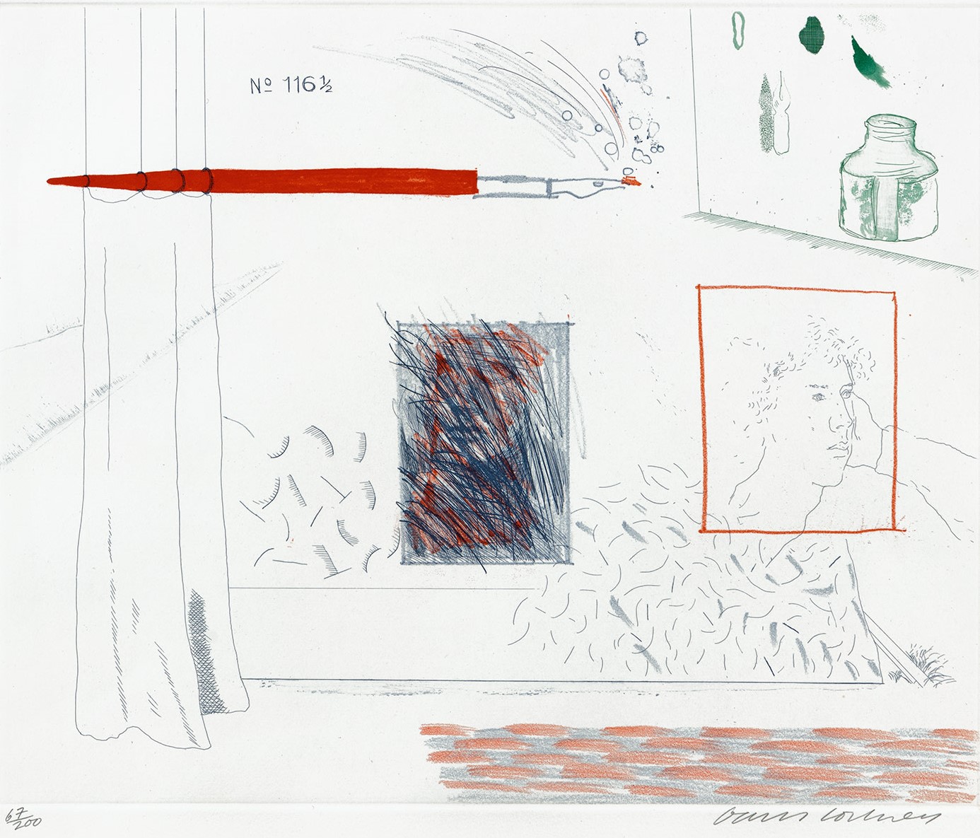 David Hockney - Etching is the Subject, plate 14 from The Blue Guitar (S.A.C. 212, M.C.A.T. 191)