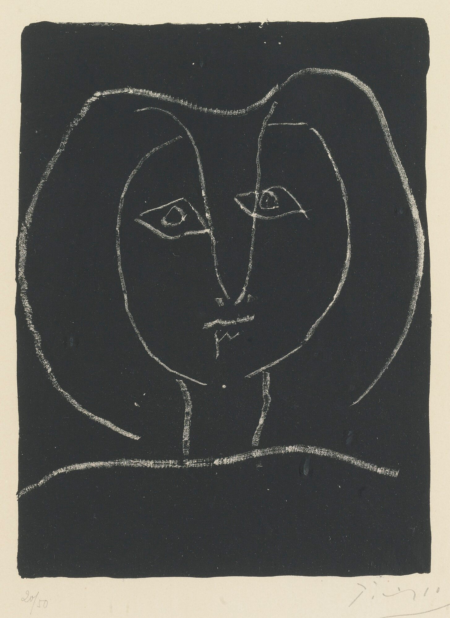 Pablo Picasso - Tête de Femme stylisée Fond noir