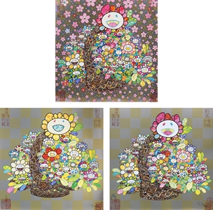 Takashi Murakami - [set of 3] Homage to 'Basket of Flowers' by Song Dynasty Artist Li Song/ Flowers in a Basket/ A Bouquet...