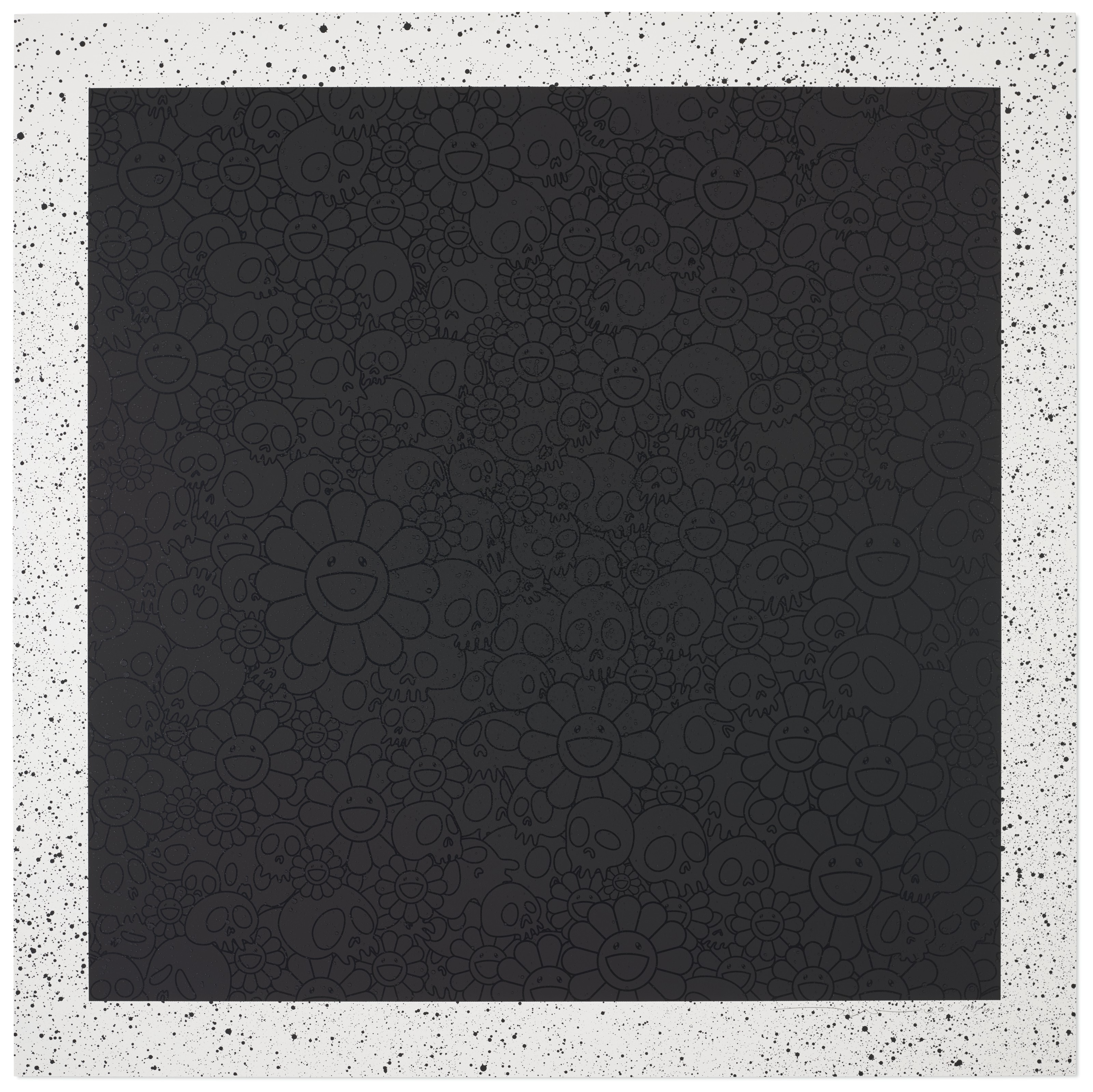 Takashi Murakami - For BLM. Black Flowers and Skulls Square