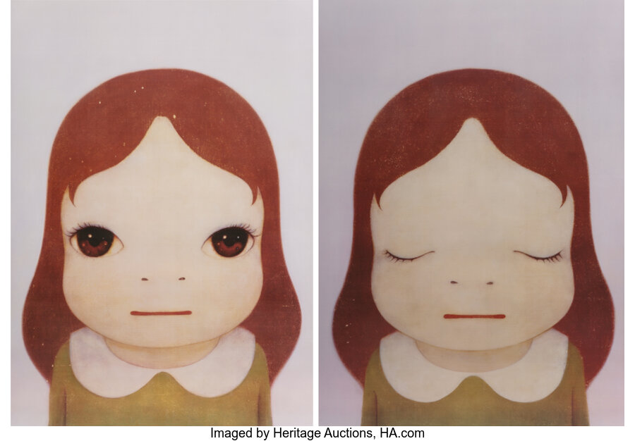 Yoshitomo Nara - Cosmic Girl (Eyes Open, Eyes Shut) (two works)