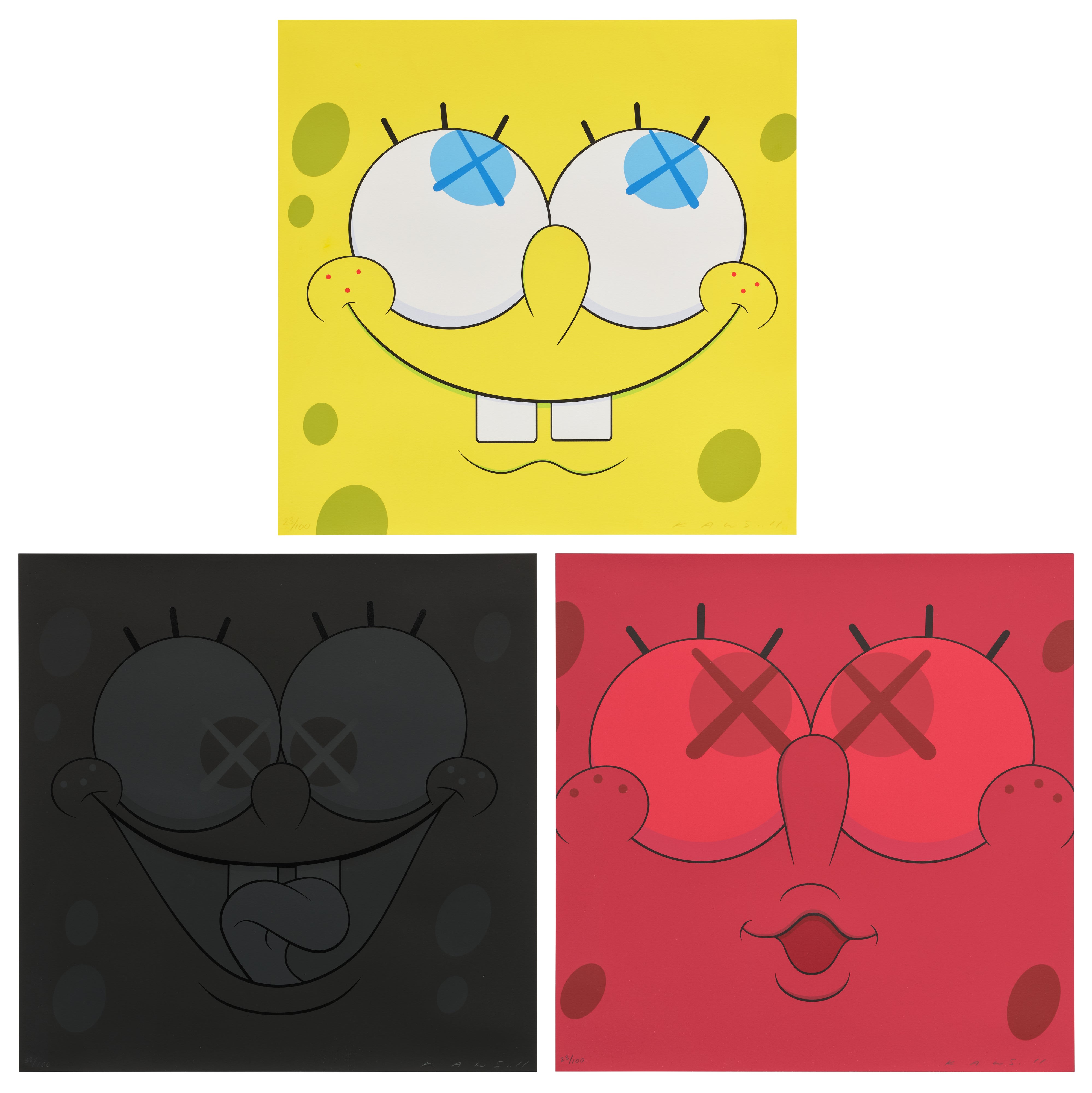 KAWS - Untitled (KAWSBOB for the Aldrich); KAWSBOB (Black); and KAWSBOB (Red)