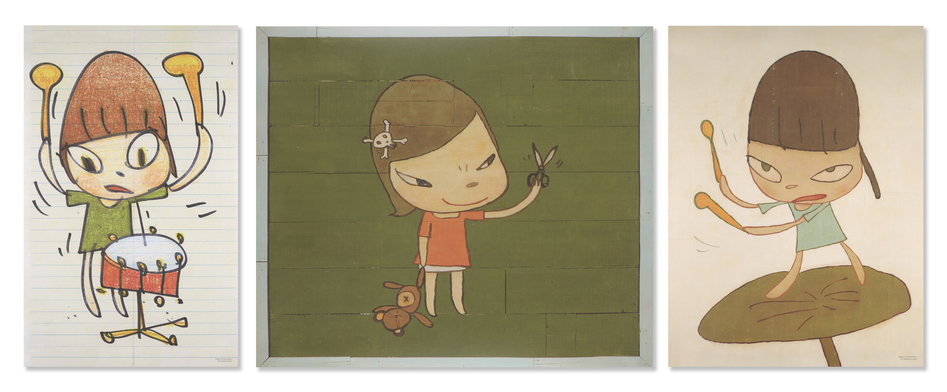 Yoshitomo Nara - Banging the Drum; Real One; & Marching on a Butterbur Leaf (a set of three)