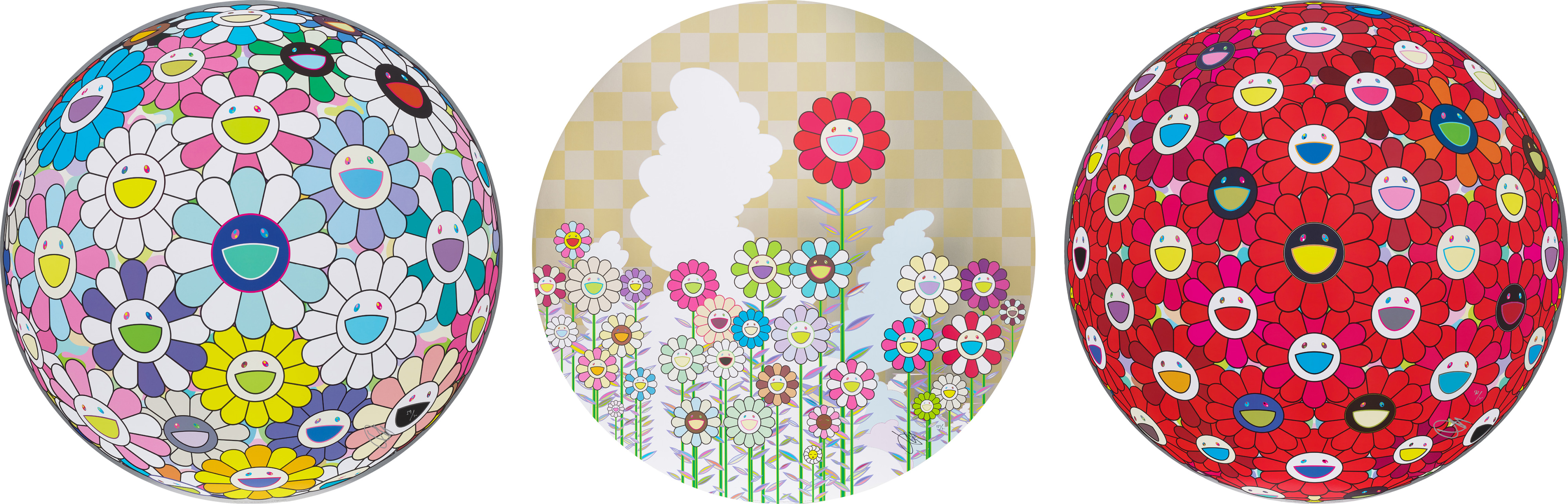 Takashi Murakami - Three works: Cosmic Power, Flowerball: Bright Red, A Memory of Him and Her on a Summer Day