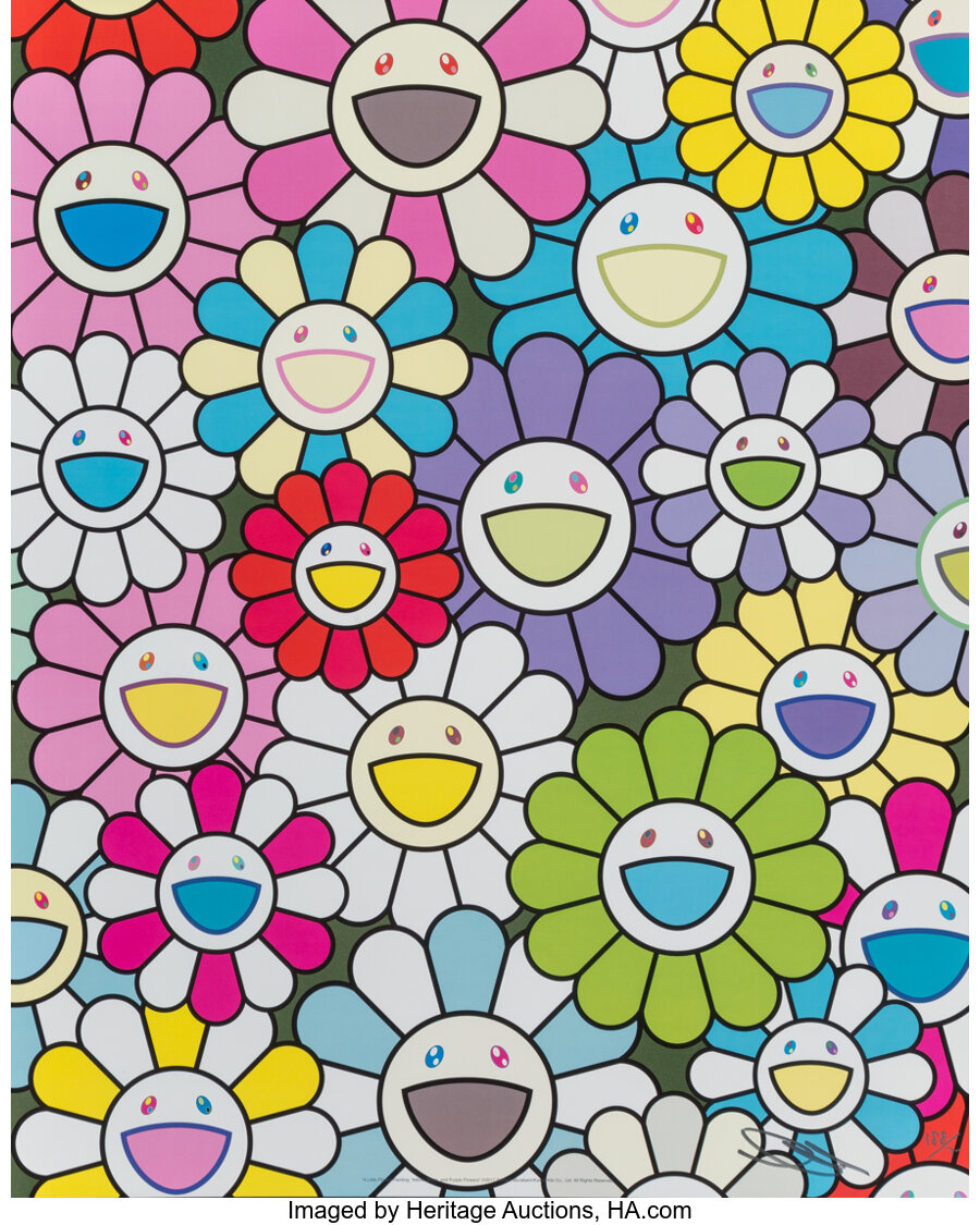 Takashi Murakami - A Little Flower Painting: Yellow, White, and Purple Flowers