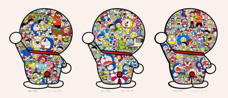 Takashi Murakami - Doraemon's Daily Life(left); Doraemon in the Field of Flowers(middle); Mr. Fujiko F. Fujio and Doraemon...
