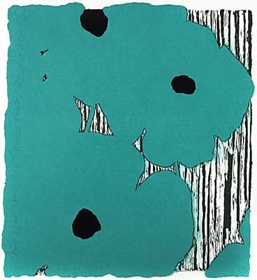Donald Sultan - Five Blue Flowers with Flocked Centers