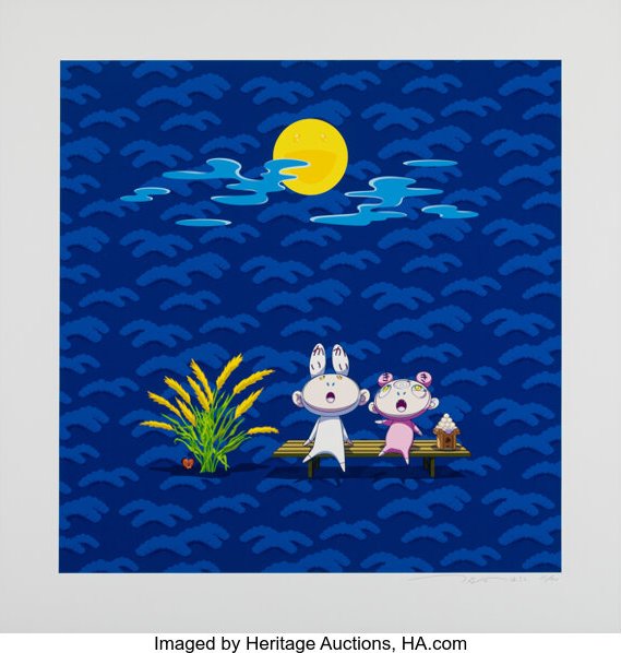 Takashi Murakami - Snow, Moon, and Flower: Kaikai and Kiki Viewing the Moon