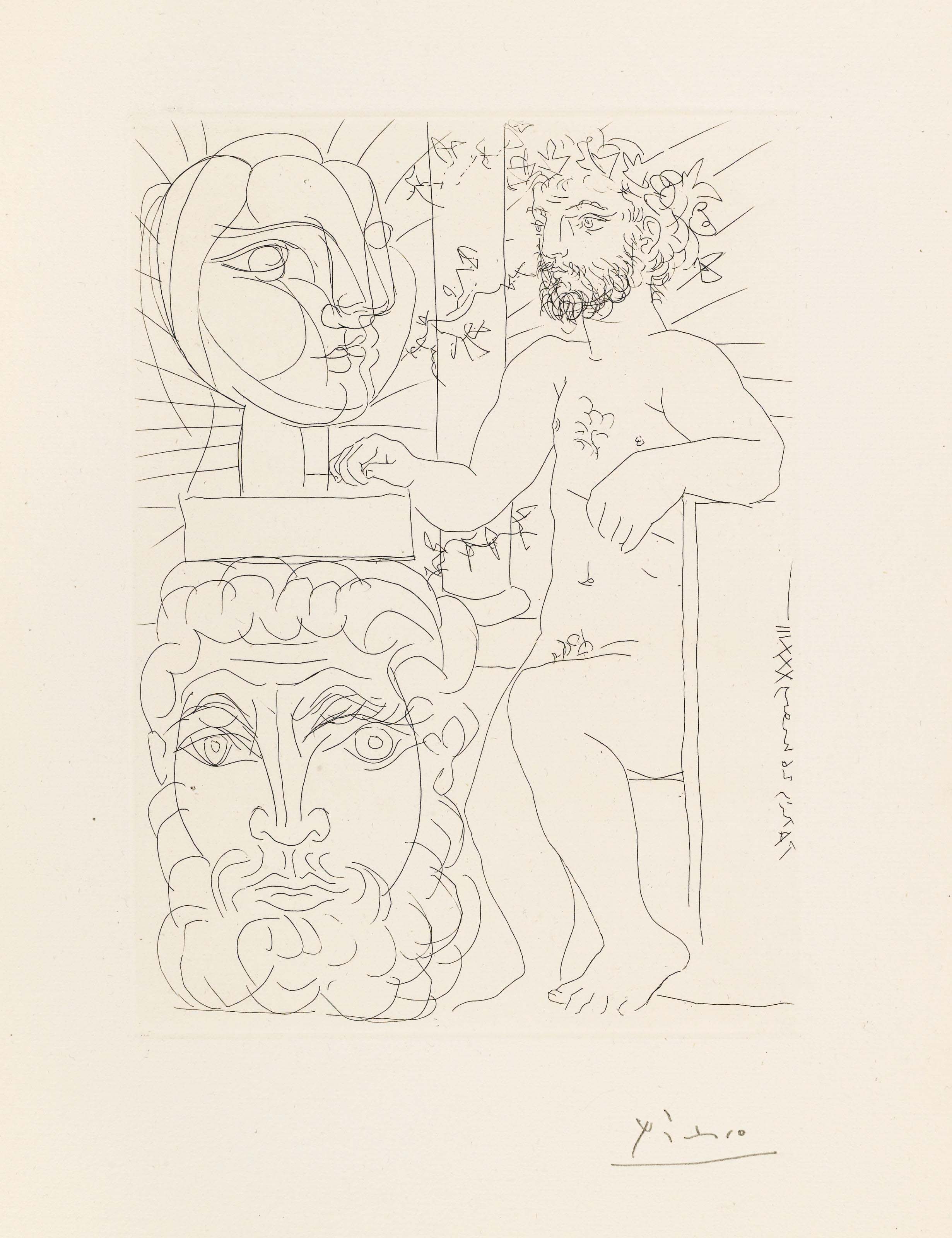 Pablo Picasso - Sculpteur et deux têtes sculptées