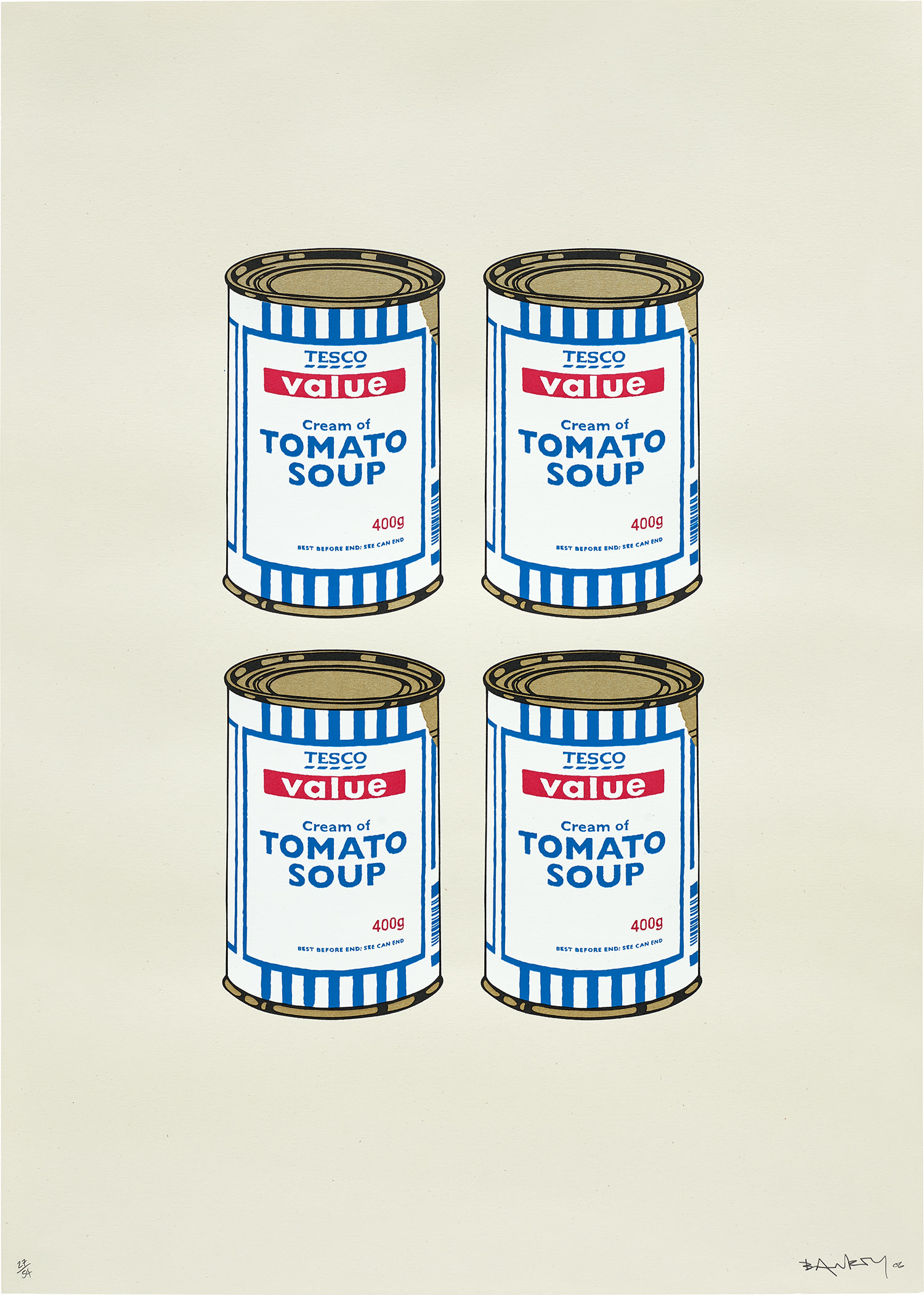 Banksy - 4 Soup Cans (Gold on Cream)