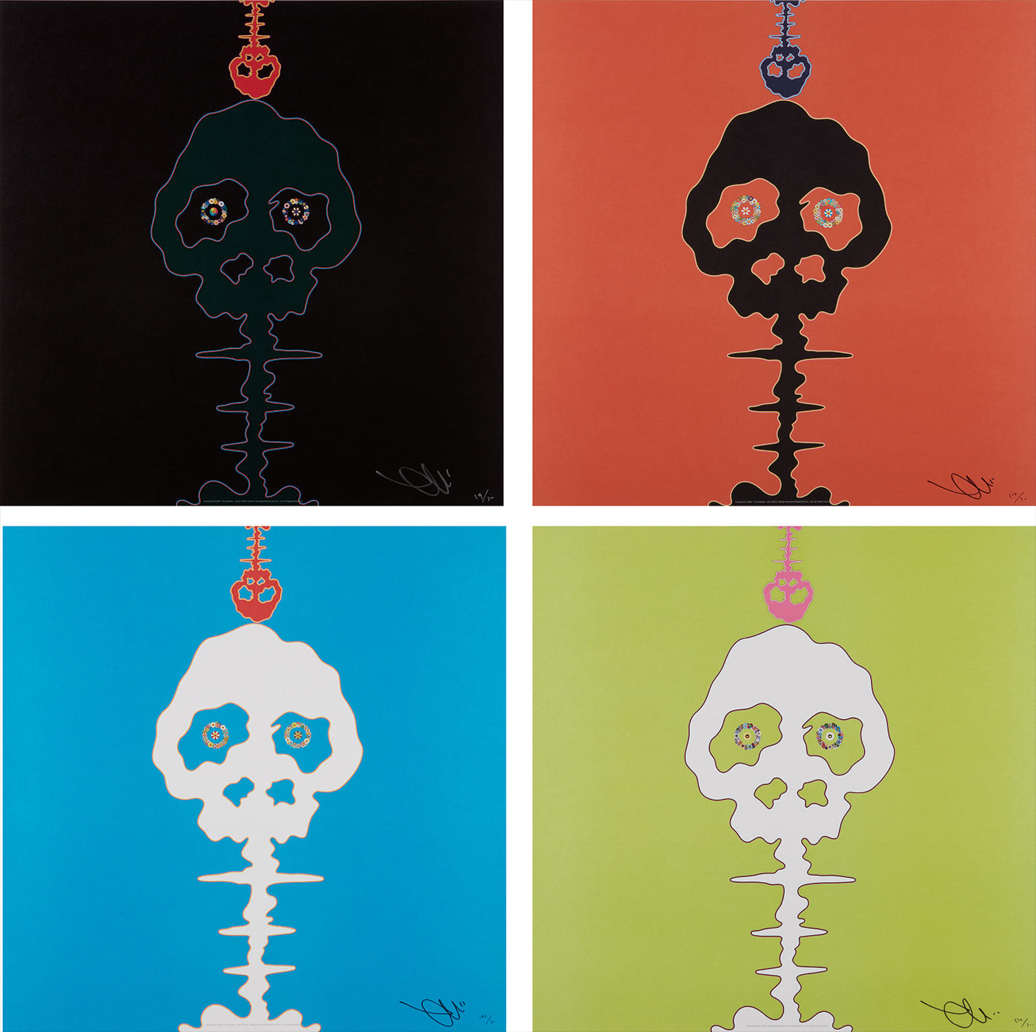 Takashi Murakami - Time Bokan-black; Time Bokan-red; Time Bokan-blue; and Lime Green-Time