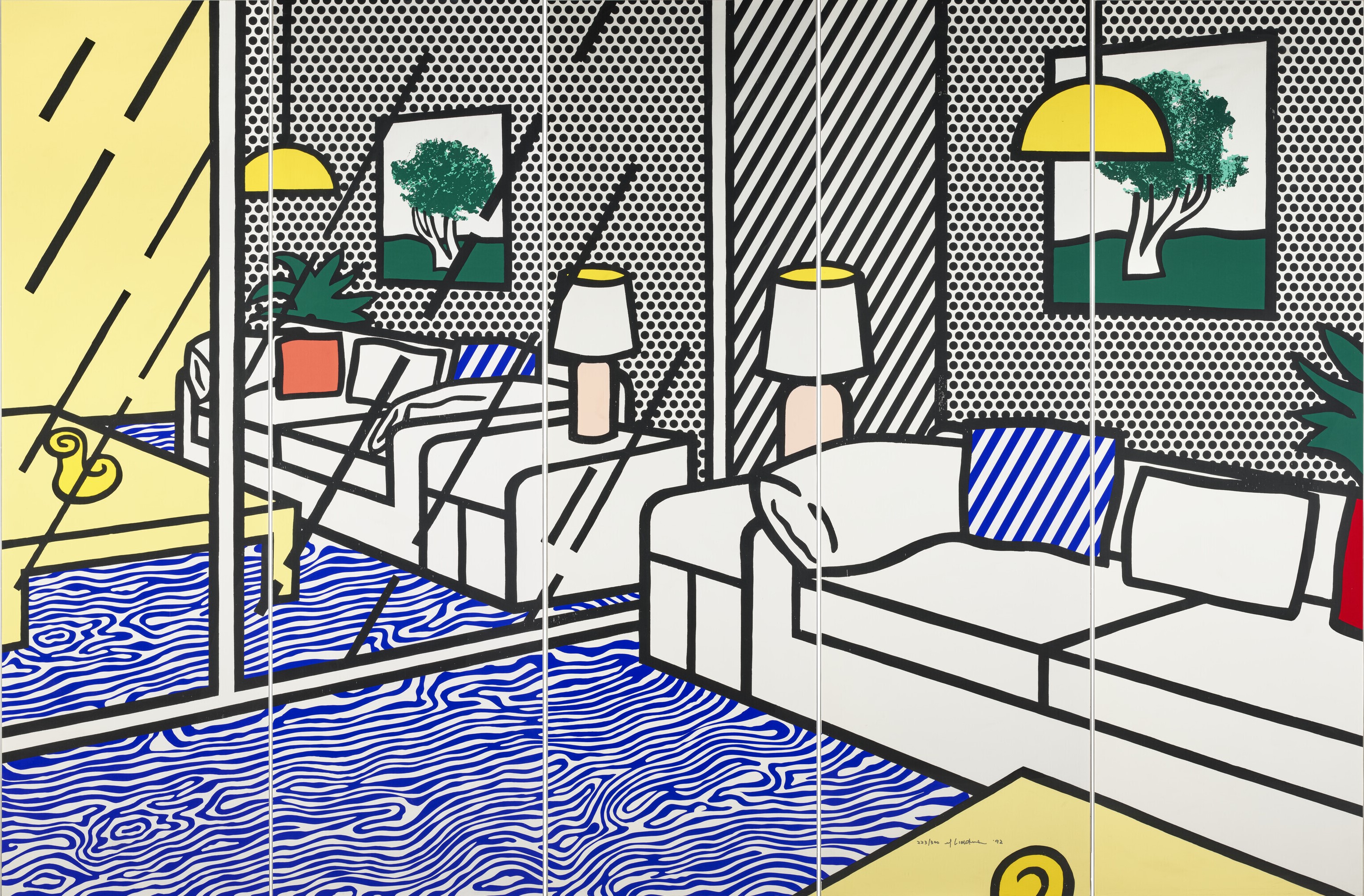 Roy Lichtenstein - Wallpaper with Blue Floor Interior