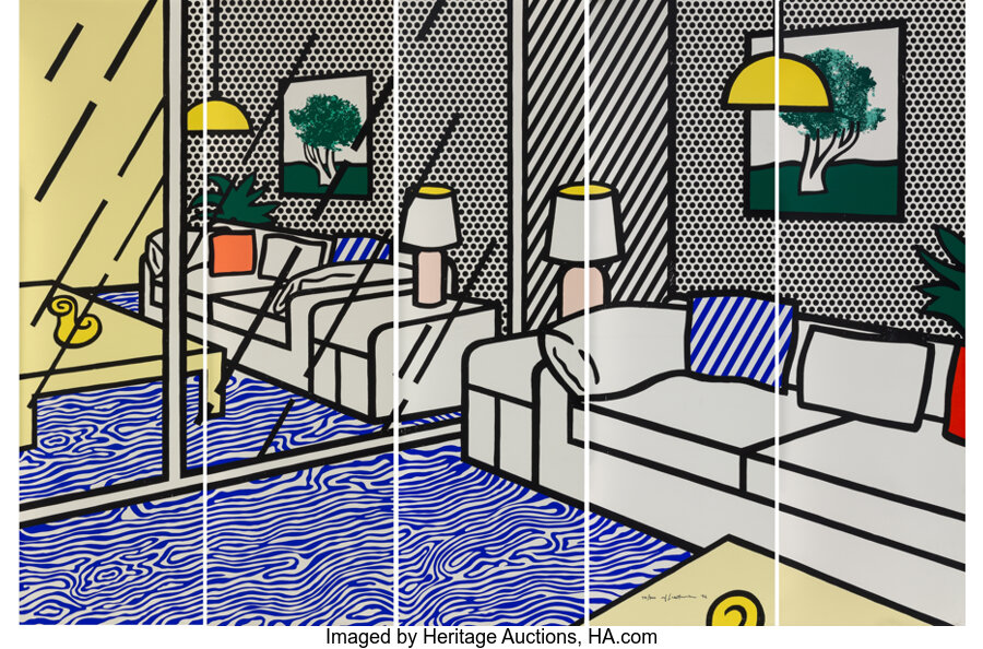 Roy Lichtenstein - Wallpaper with Blue Floor Interior