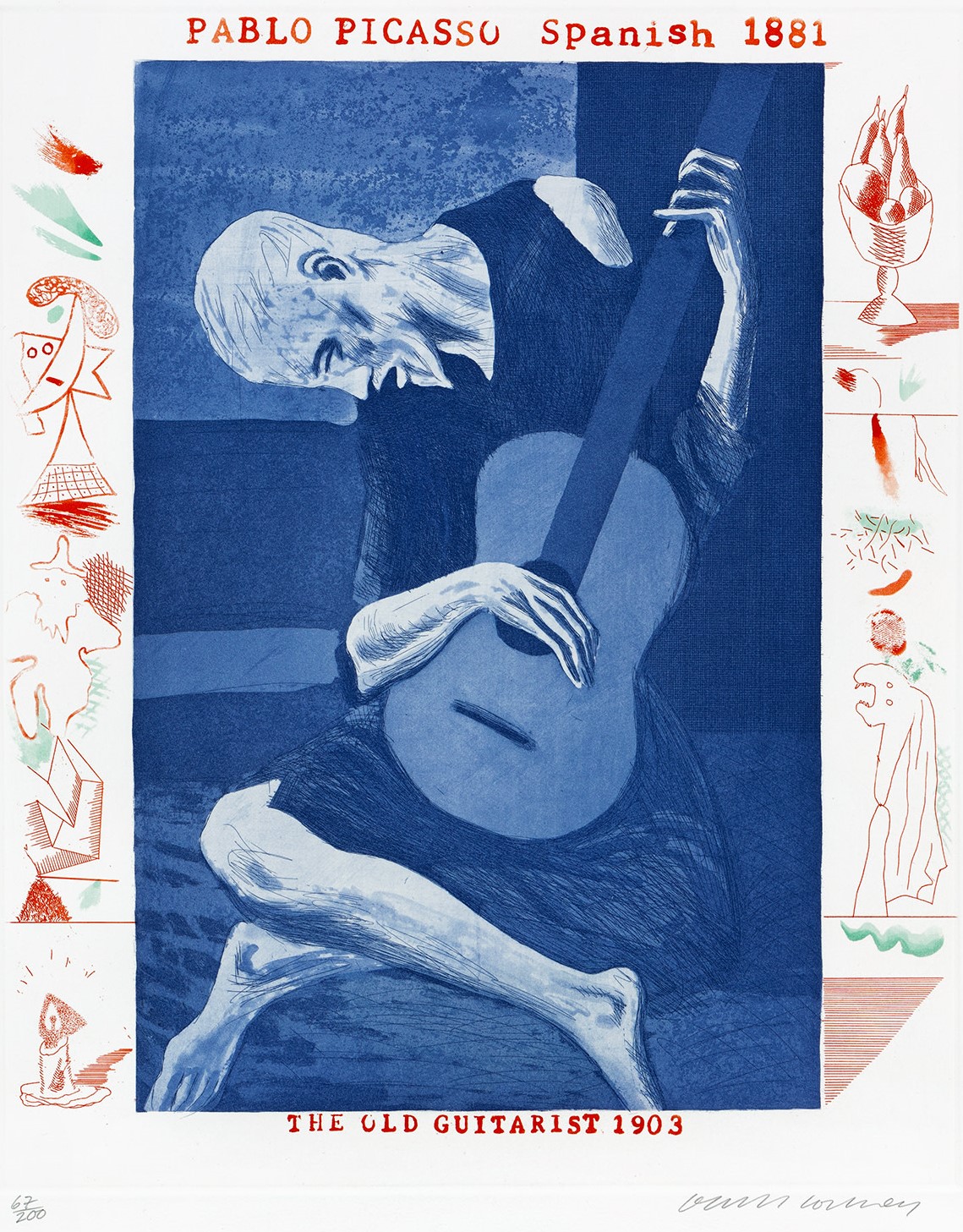 David Hockney - The Old Guitarist, plate 2 from The Blue Guitar (S.A.C. 200, M.C.A.T. 179)