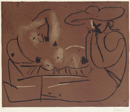 Pablo Picasso - Femme couchée et homme au grand chapeau