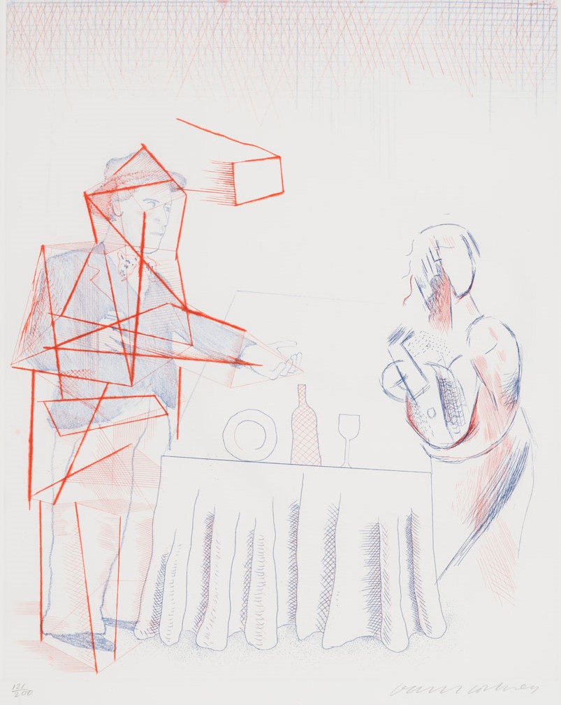 David Hockney - Figure with Still Life (from The Blue Guitar)