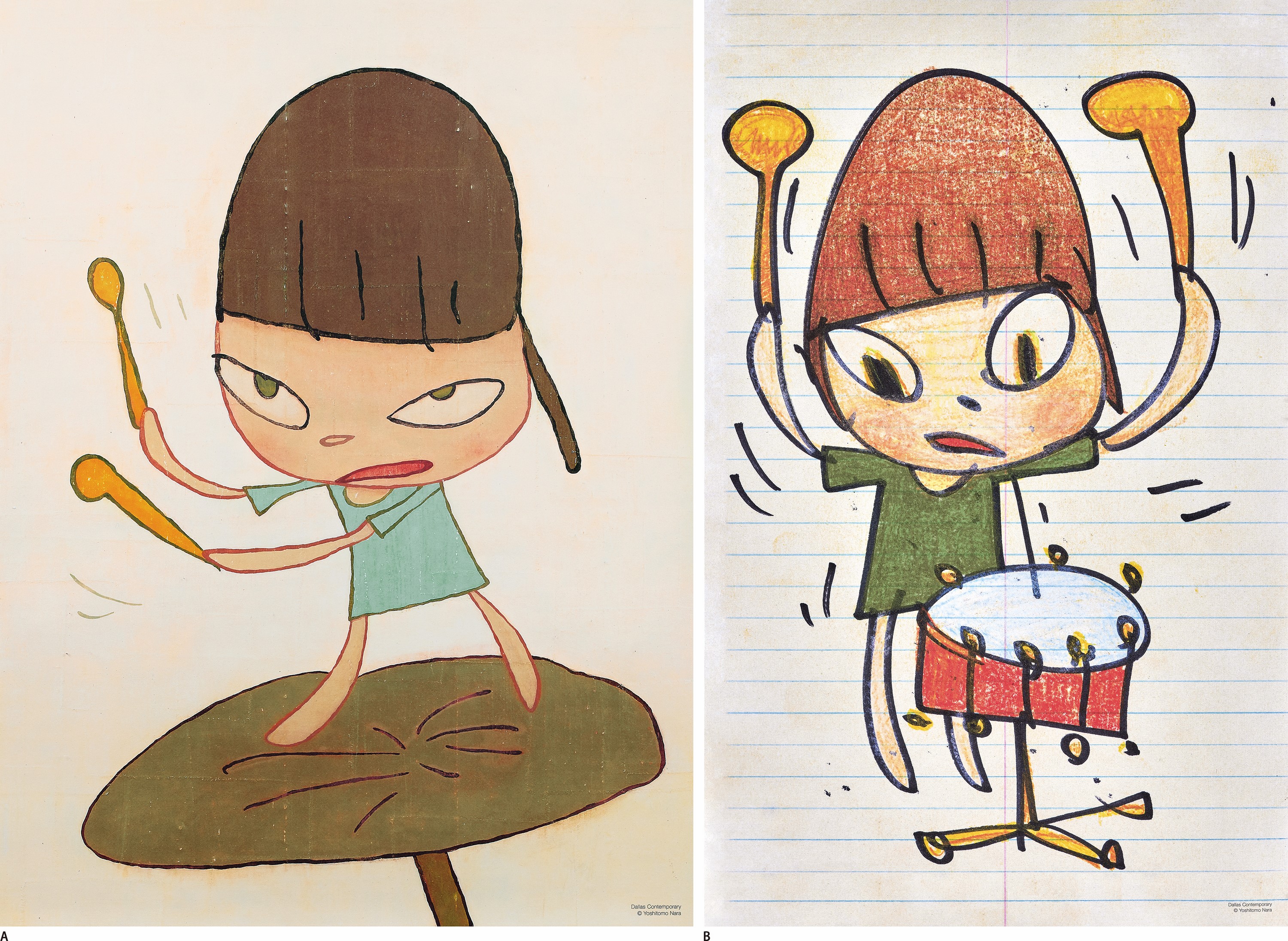 Yoshitomo Nara - Marching on the Butterbur Leaf; Banging the Drum (Set of two pieces)