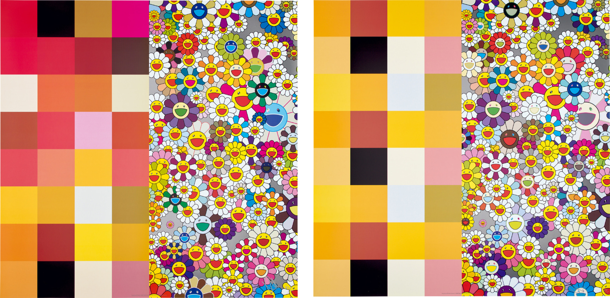 Takashi Murakami - Acupuncture/Flowers (Checkers); and Acupuncture/Flowers