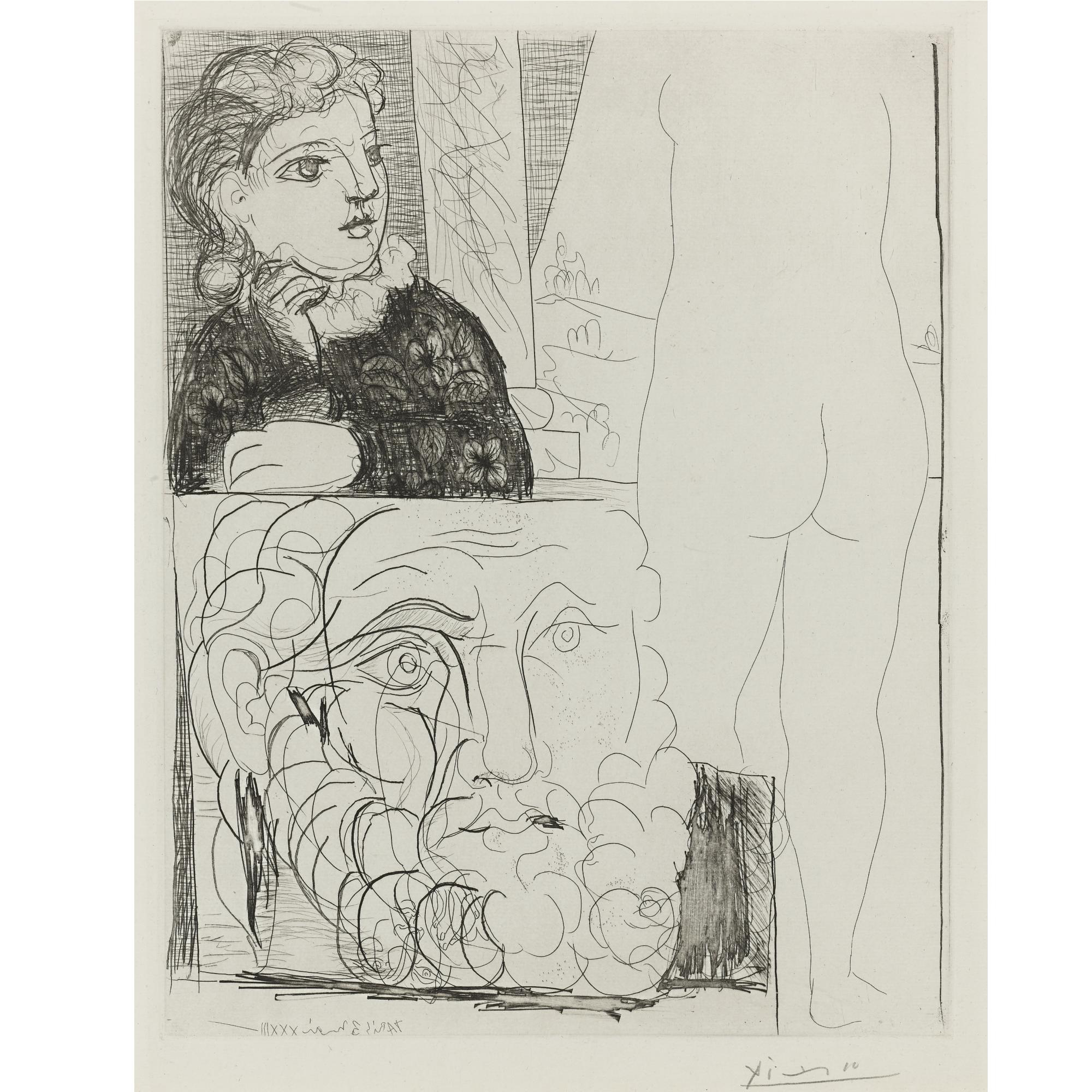 Pablo Picasso - Femme accoudee Sculpture de Dos et Tete Barbue