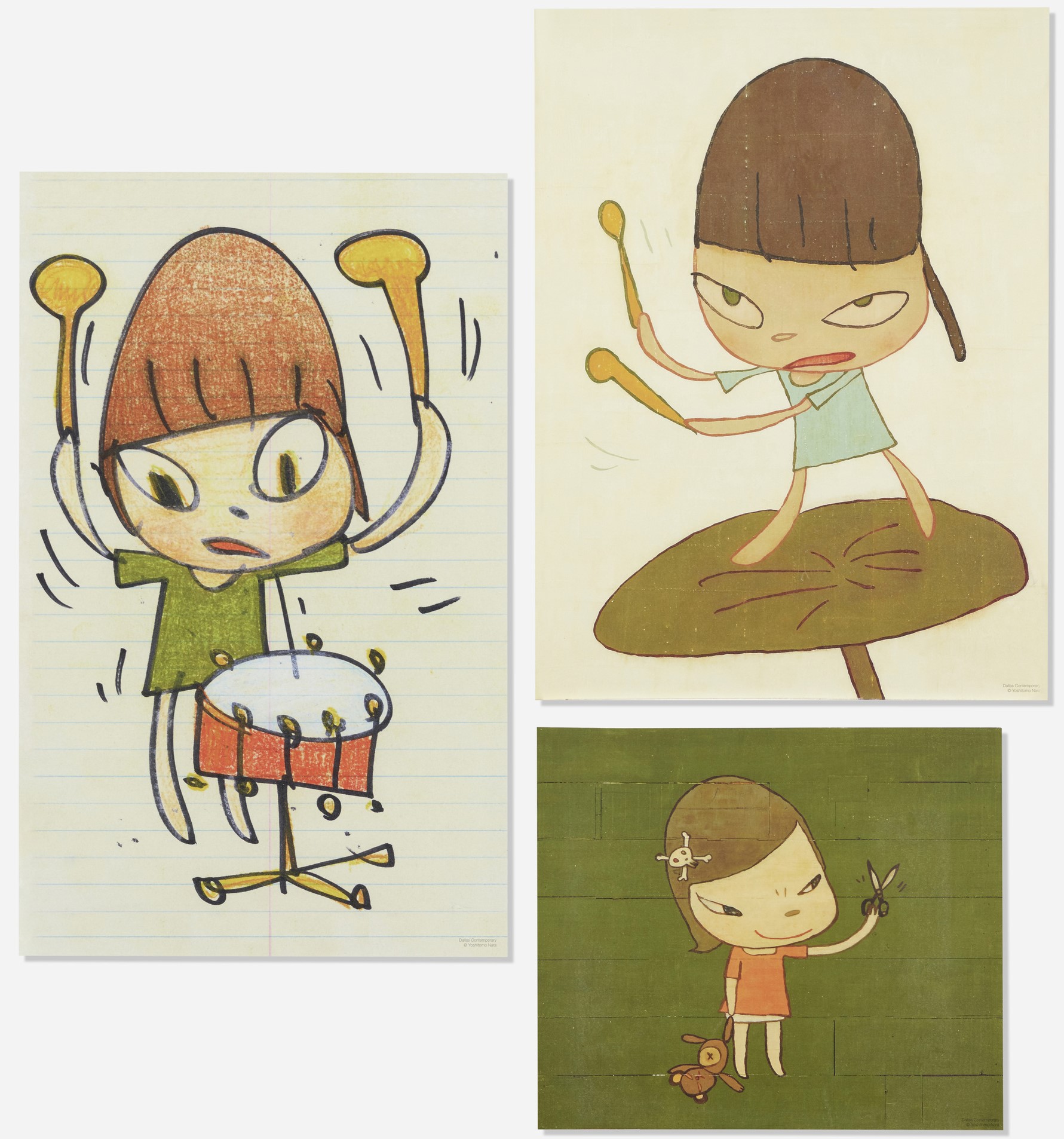 Yoshitomo Nara - Banging the Drum; Marching on a Butterbur Leaf; Real One (three works)