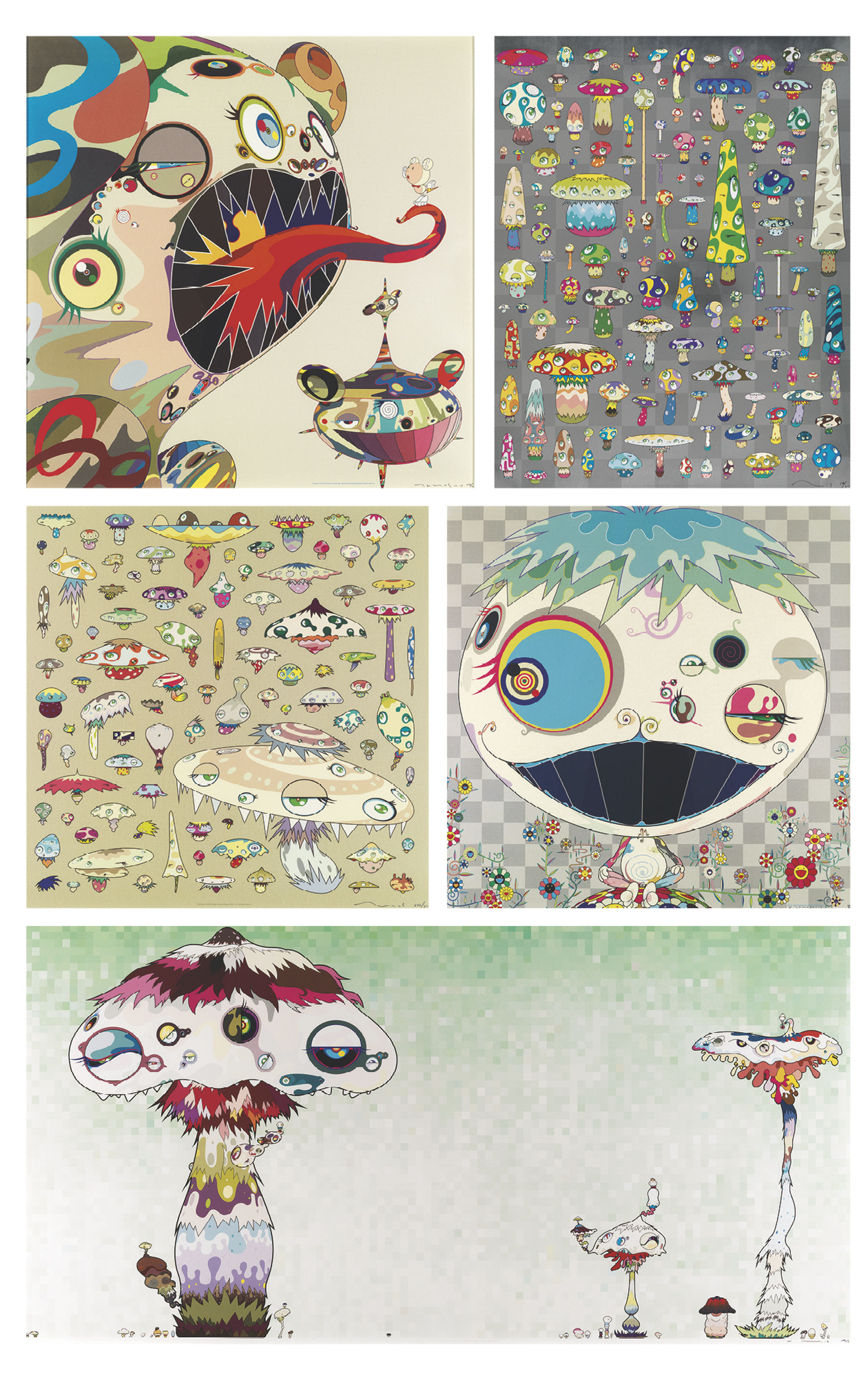 Takashi Murakami - Homage to Francis Bacon (Study of George Dyer); Posi Mushroom; Champignon; Jelly fish; & Hypha will cov...
