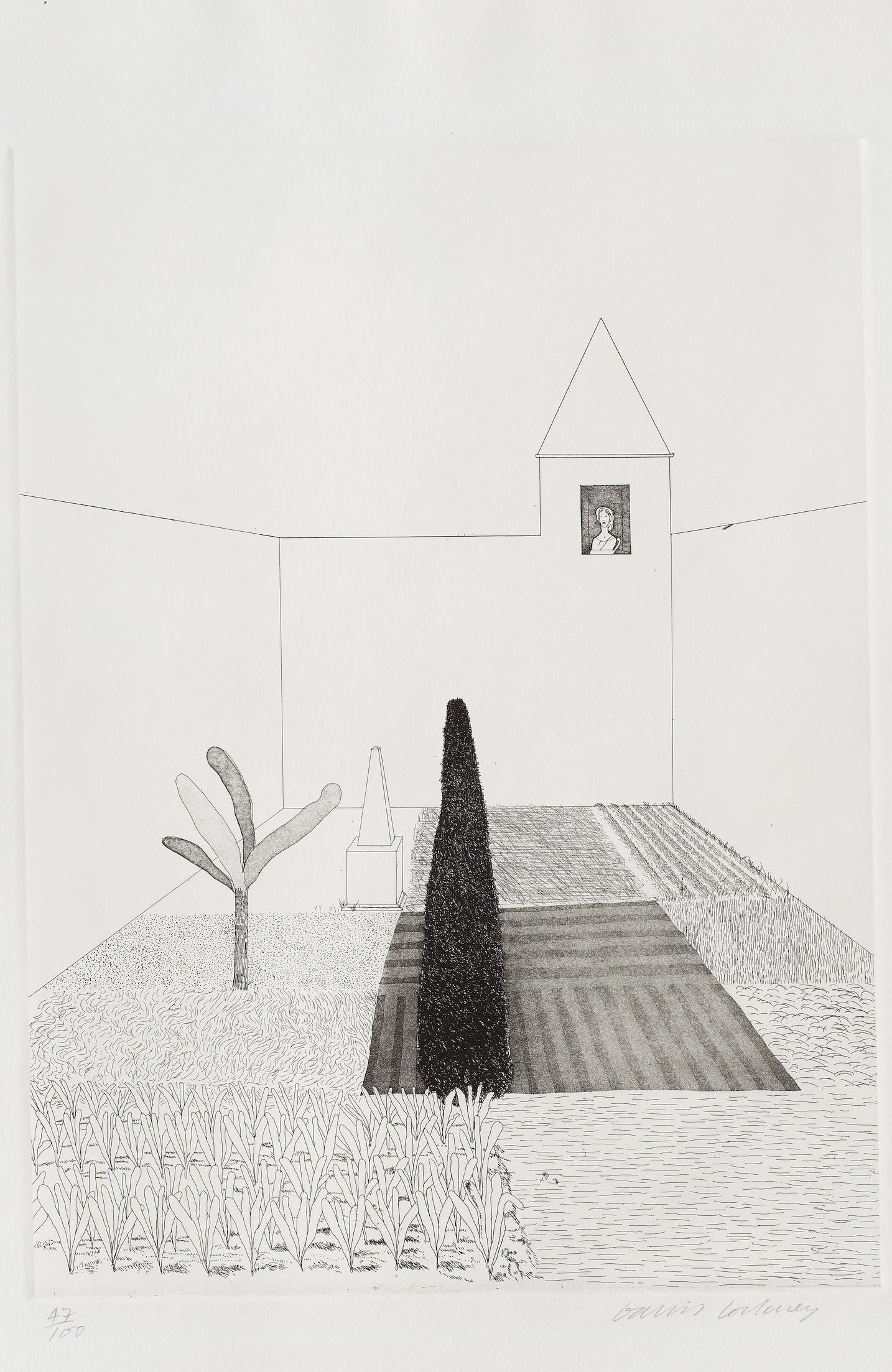David Hockney - Rapunzel Growing in the Garden, from 'Illustrations from Six Fairy Tales Brothers Grimm'